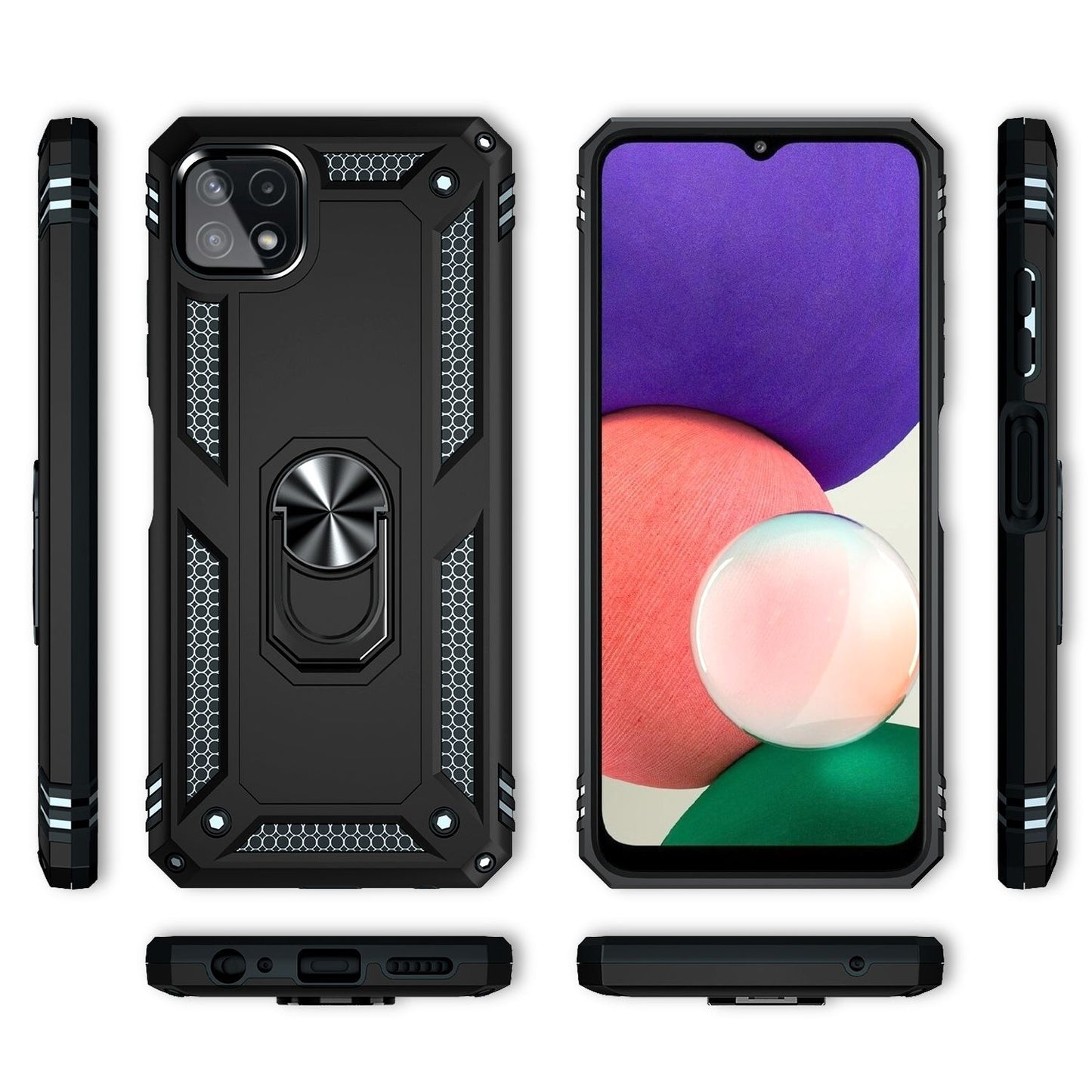 NALIA Military-Style Ring Case for Samsung Galaxy A22 5G, Extremely Protective and Robust
