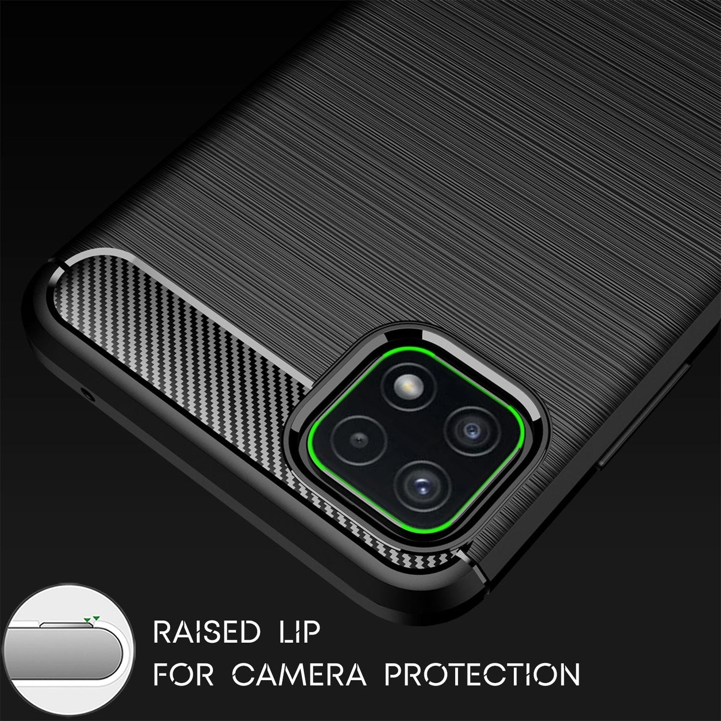 NALIA Carbon Look Case for Samsung Galaxy A22 5G, Matte Black Silicone Case