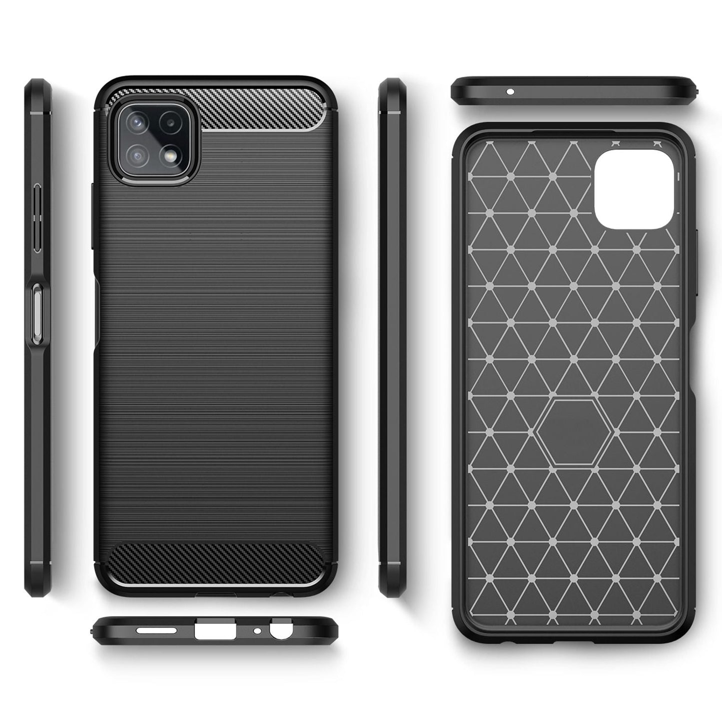 NALIA Carbon Look Case for Samsung Galaxy A22 5G, Matte Black Silicone Case