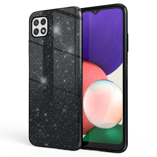 NALIA Robuste Glitzerhülle für Samsung Galaxy A22 5G, Stoßfest Glänzend, Verstärkte Silikonhülle