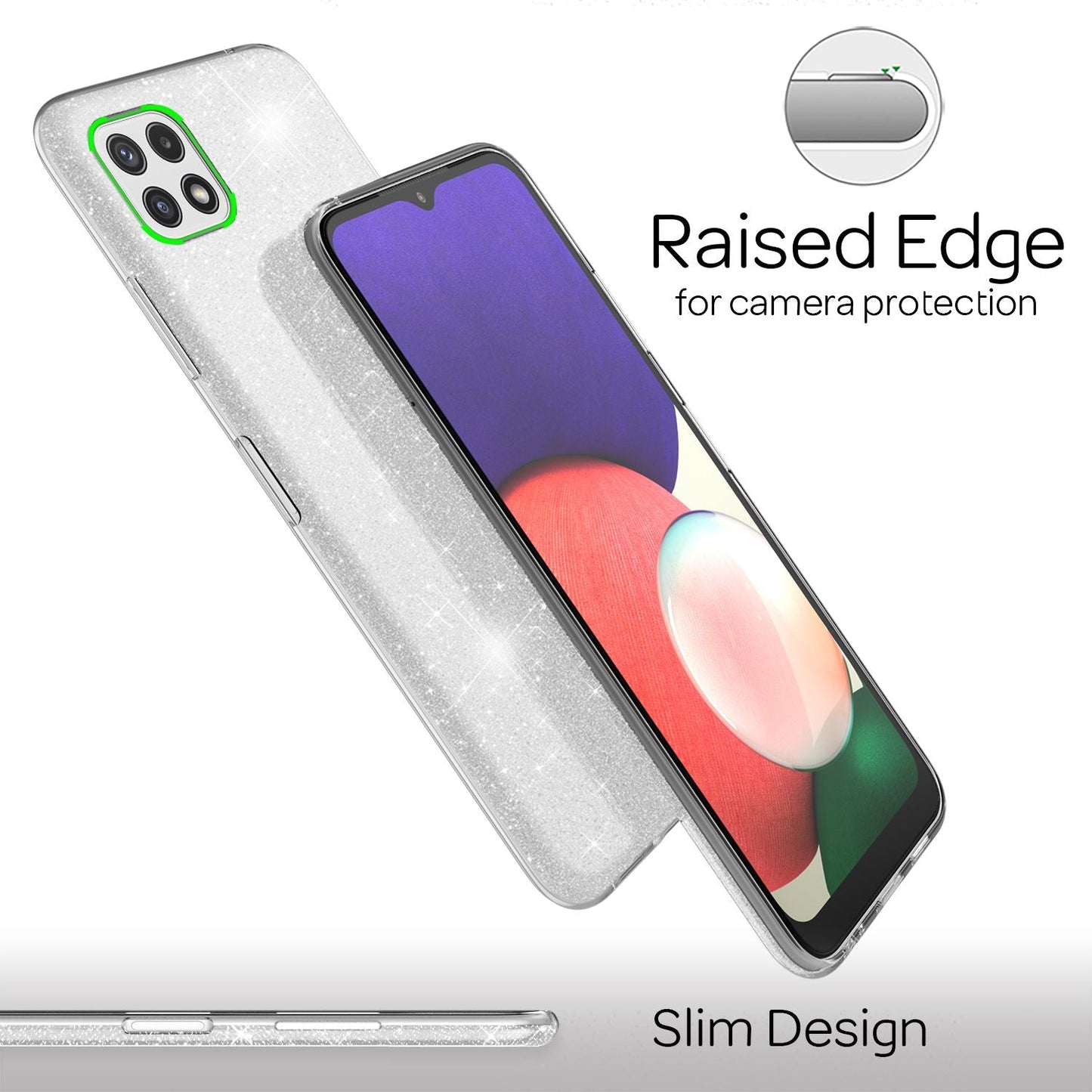 NALIA Sterkt glitrandi hulstur fyrir Samsung Galaxy A22 5G, höggþolið, glansandi, styrkt sílikonhulstur