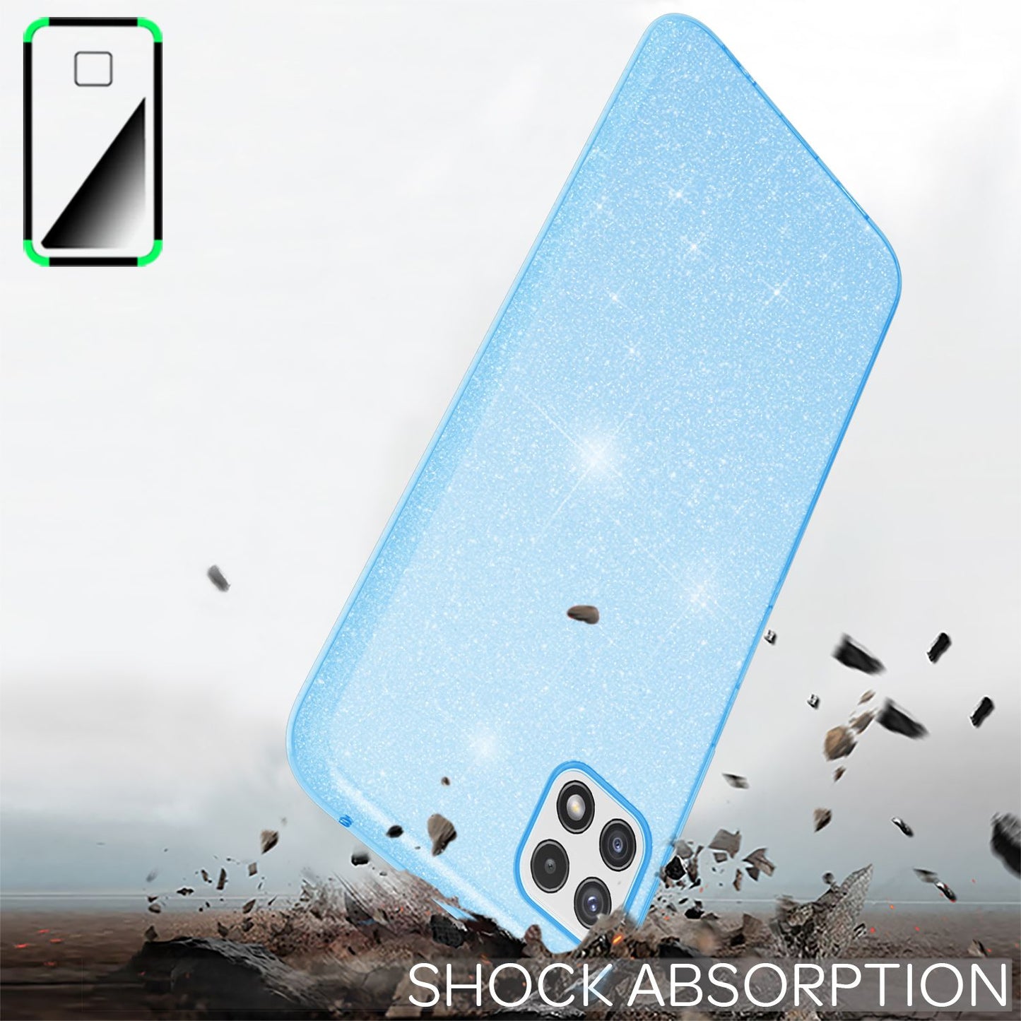 NALIA Sterkt glitrandi hulstur fyrir Samsung Galaxy A22 5G, höggþolið, glansandi, styrkt sílikonhulstur