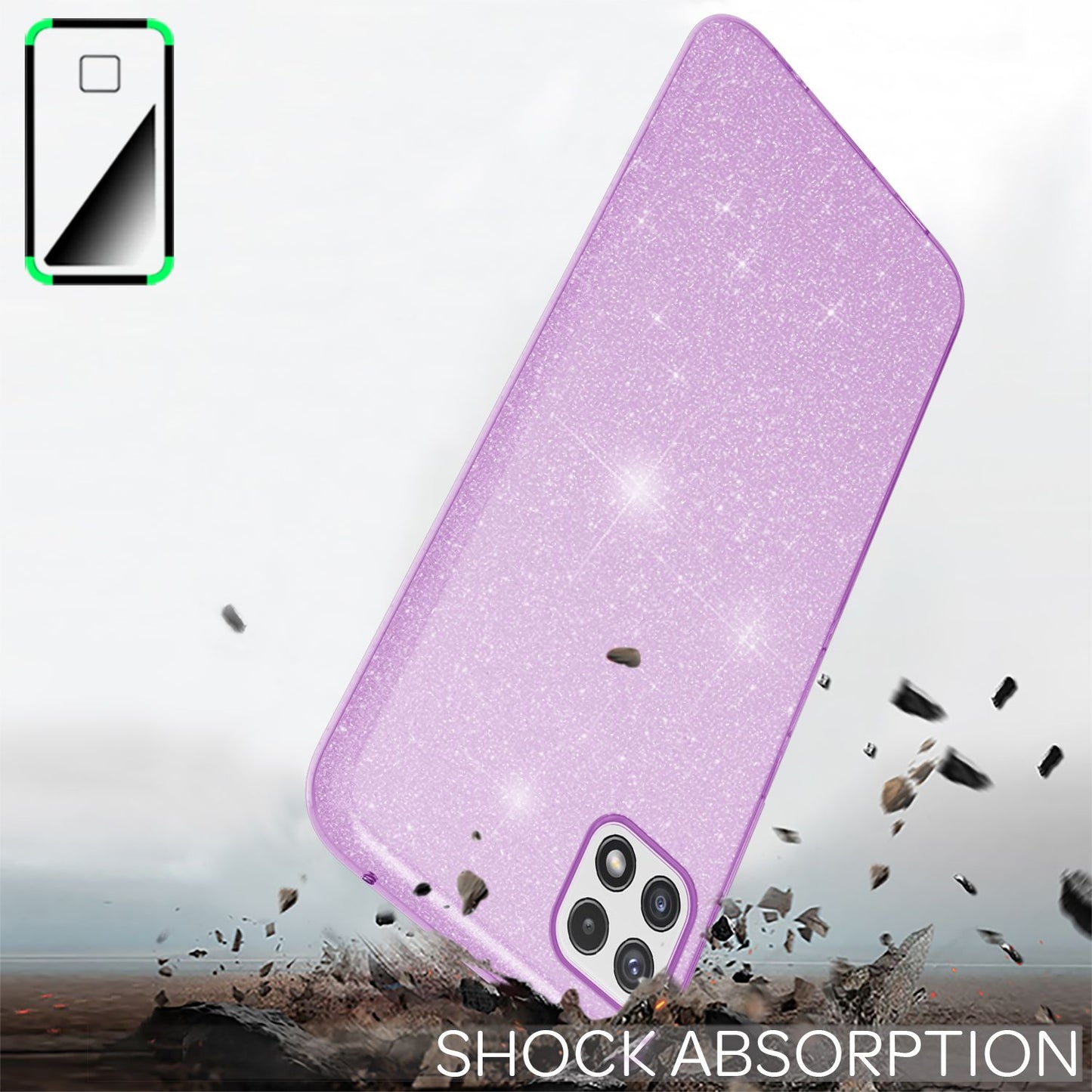 NALIA Sterkt glitrandi hulstur fyrir Samsung Galaxy A22 5G, höggþolið, glansandi, styrkt sílikonhulstur