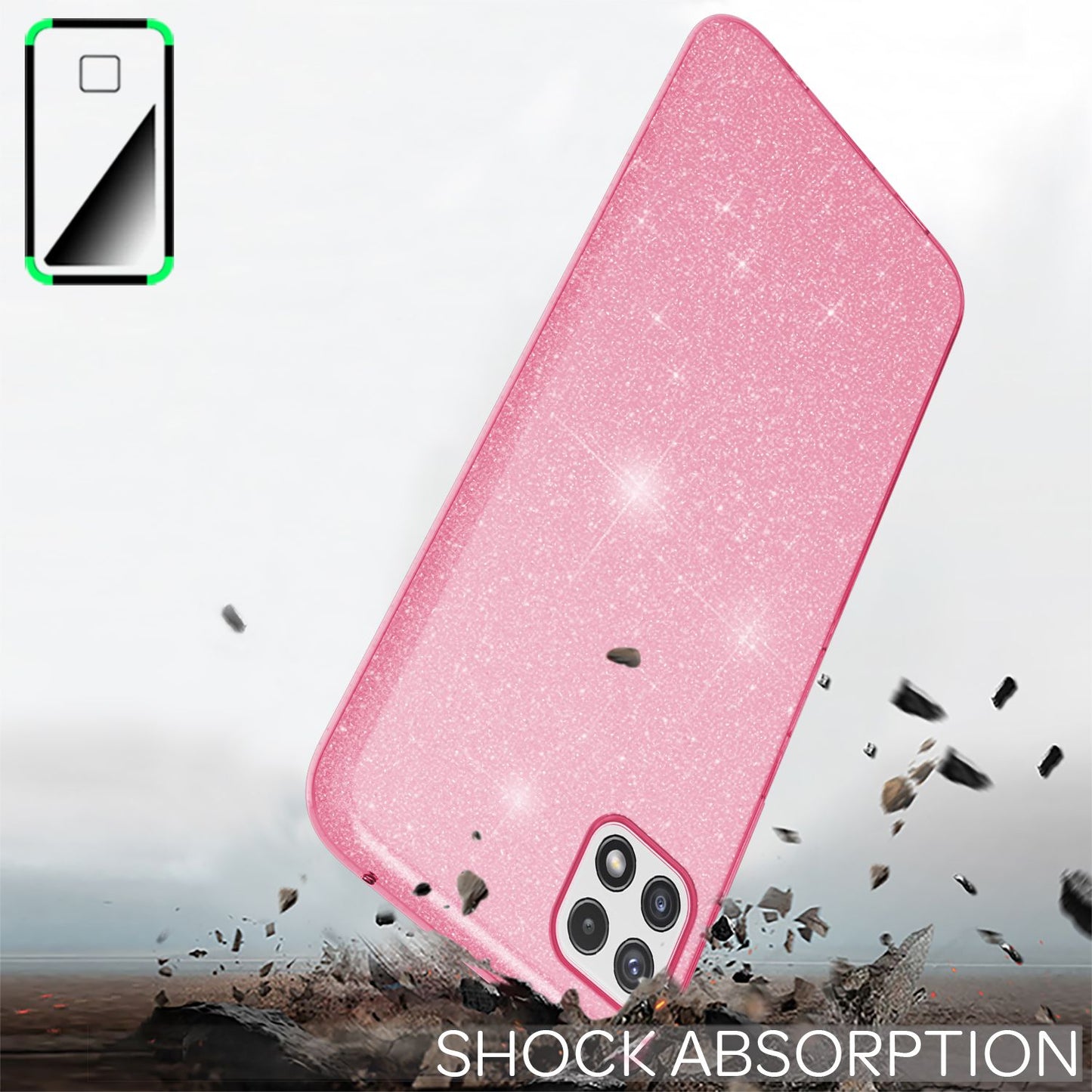 NALIA Sterkt glitrandi hulstur fyrir Samsung Galaxy A22 5G, höggþolið, glansandi, styrkt sílikonhulstur