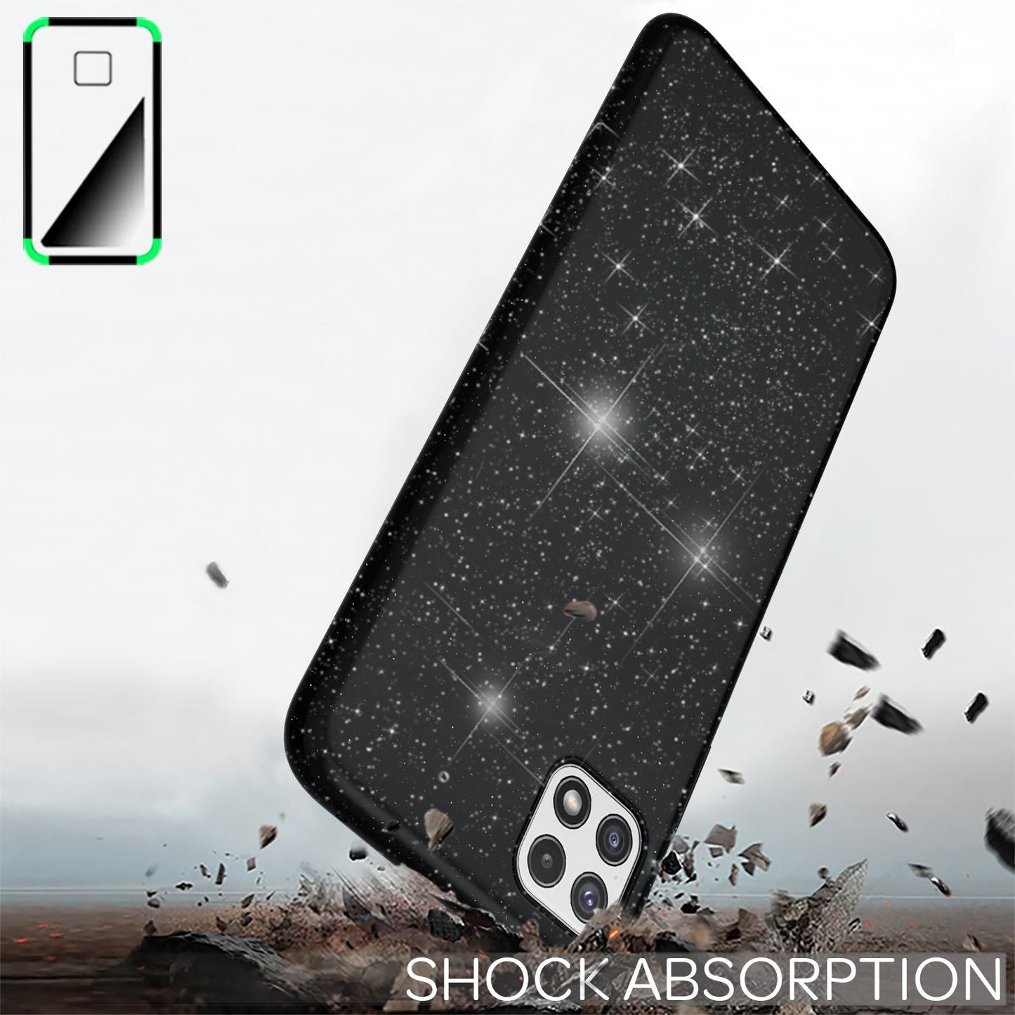 NALIA Sterkt glitrandi hulstur fyrir Samsung Galaxy A22 5G, höggþolið, glansandi, styrkt sílikonhulstur