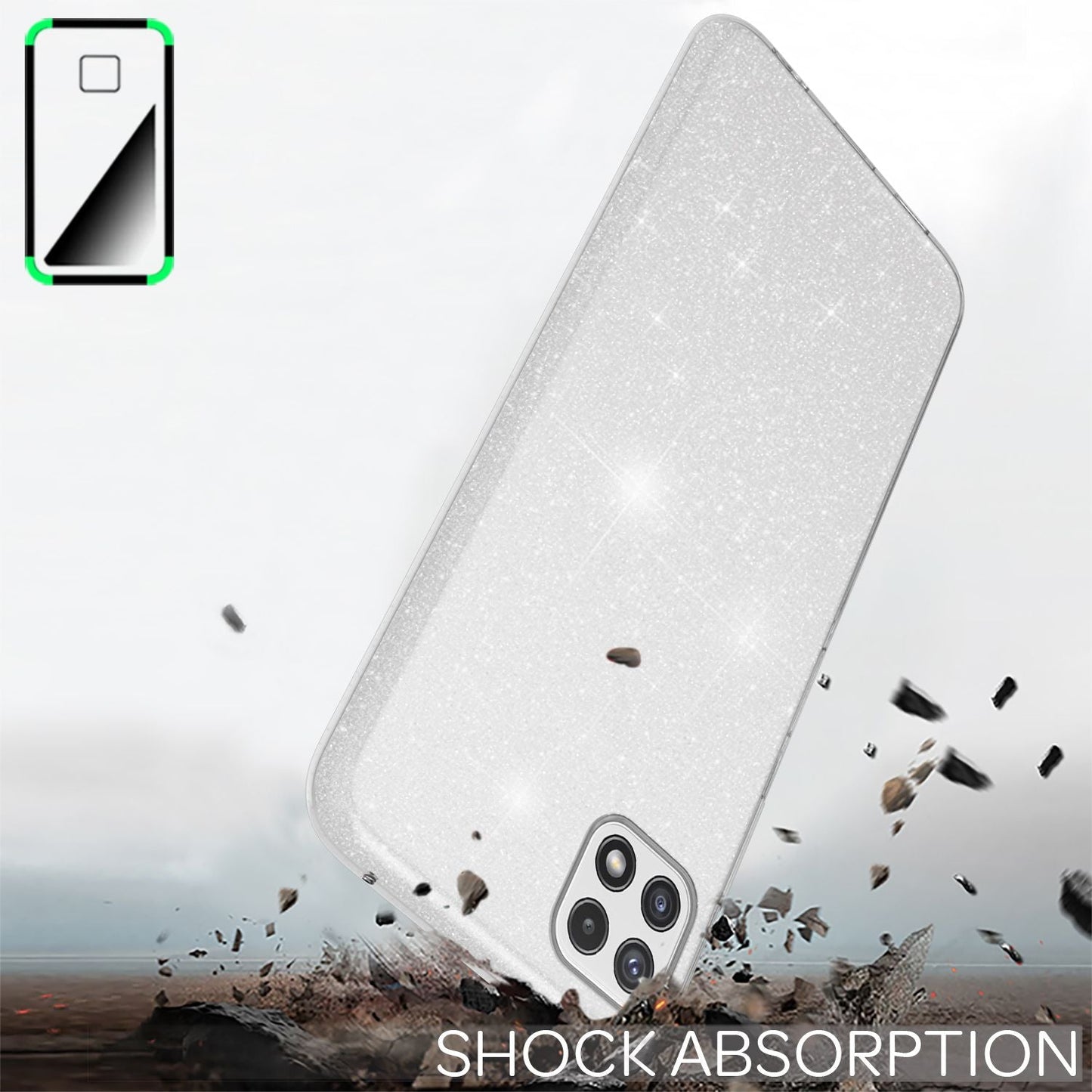 NALIA Sterkt glitrandi hulstur fyrir Samsung Galaxy A22 5G, höggþolið, glansandi, styrkt sílikonhulstur