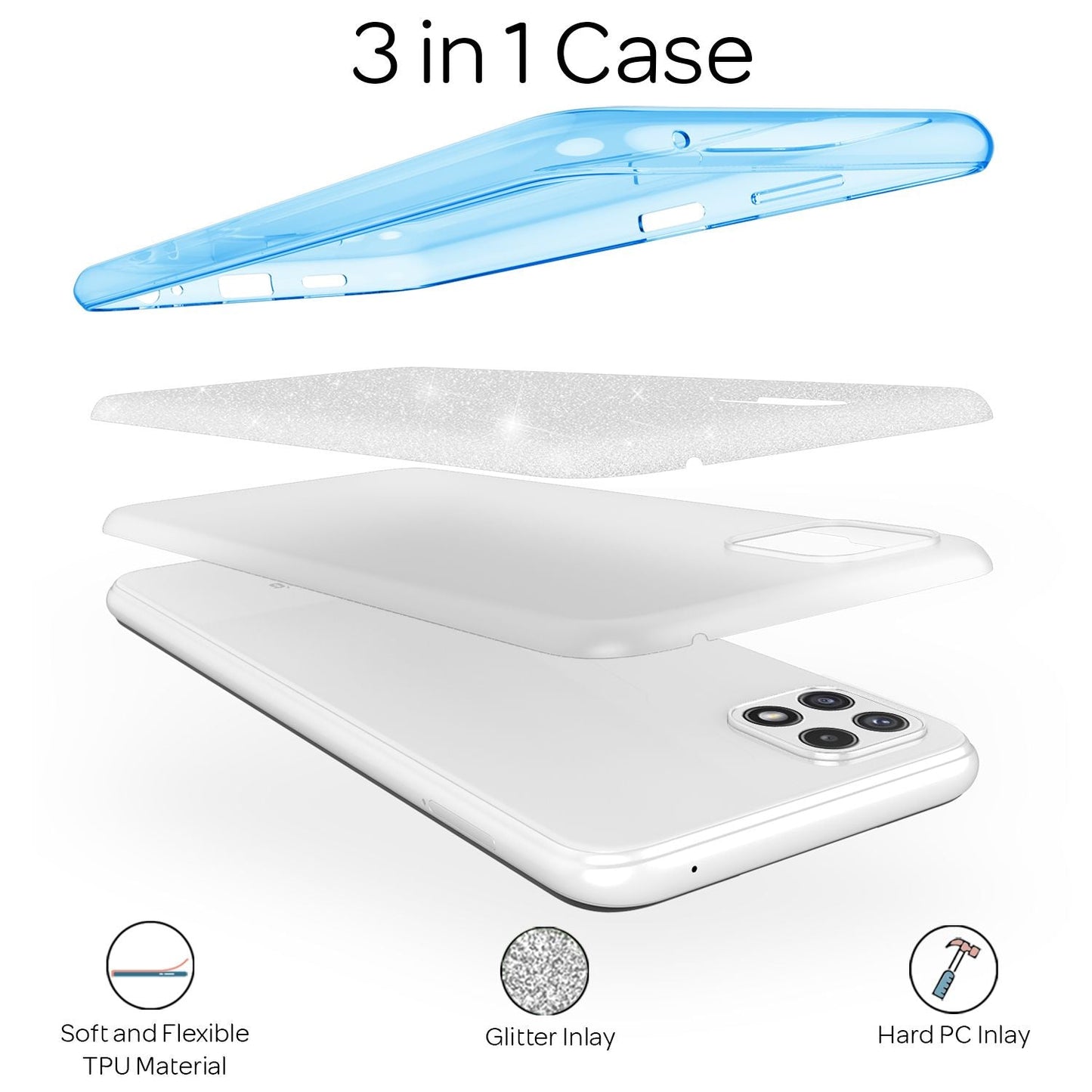 NALIA Sterkt glitrandi hulstur fyrir Samsung Galaxy A22 5G, höggþolið, glansandi, styrkt sílikonhulstur