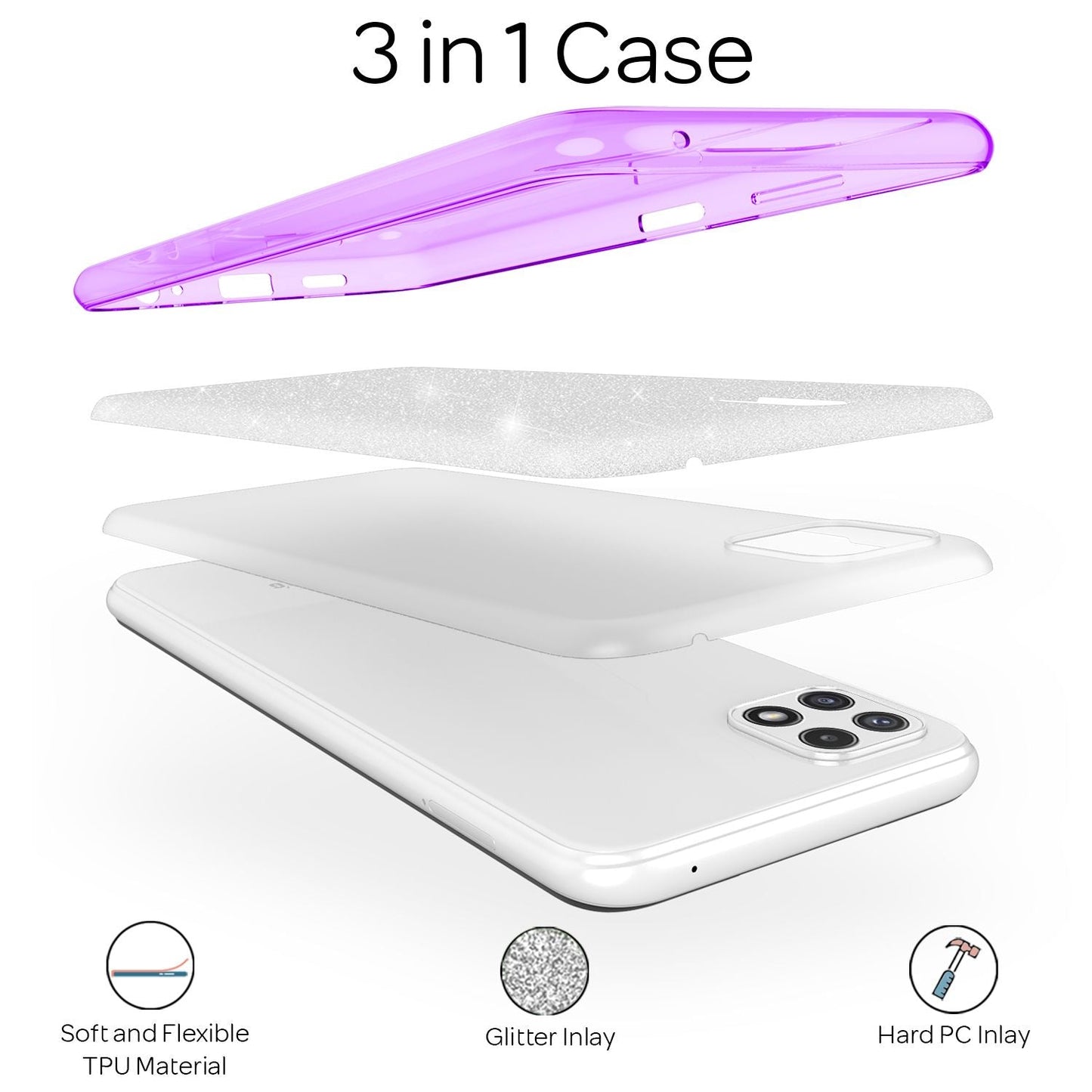 NALIA Sterkt glitrandi hulstur fyrir Samsung Galaxy A22 5G, höggþolið, glansandi, styrkt sílikonhulstur