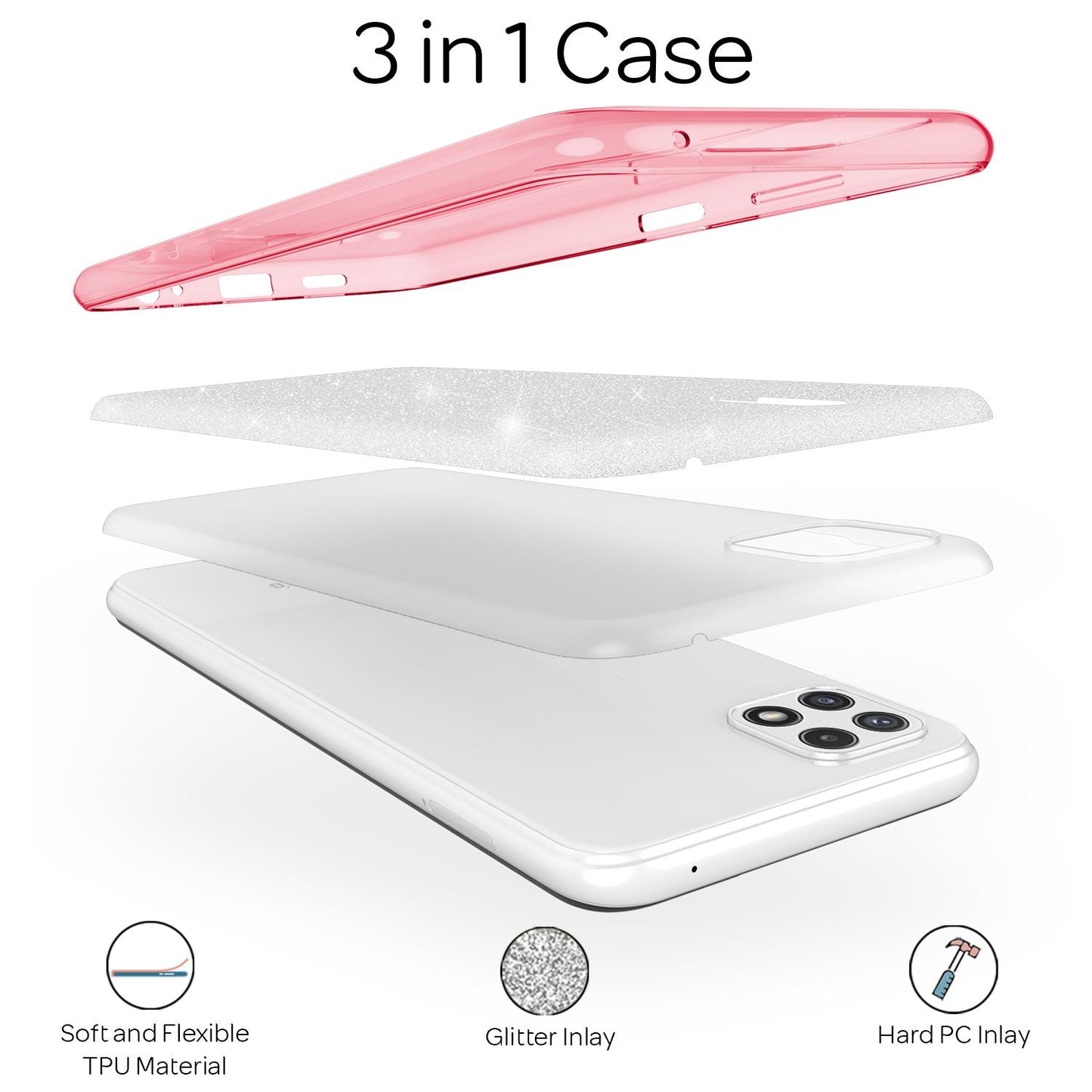 NALIA Sterkt glitrandi hulstur fyrir Samsung Galaxy A22 5G, höggþolið, glansandi, styrkt sílikonhulstur