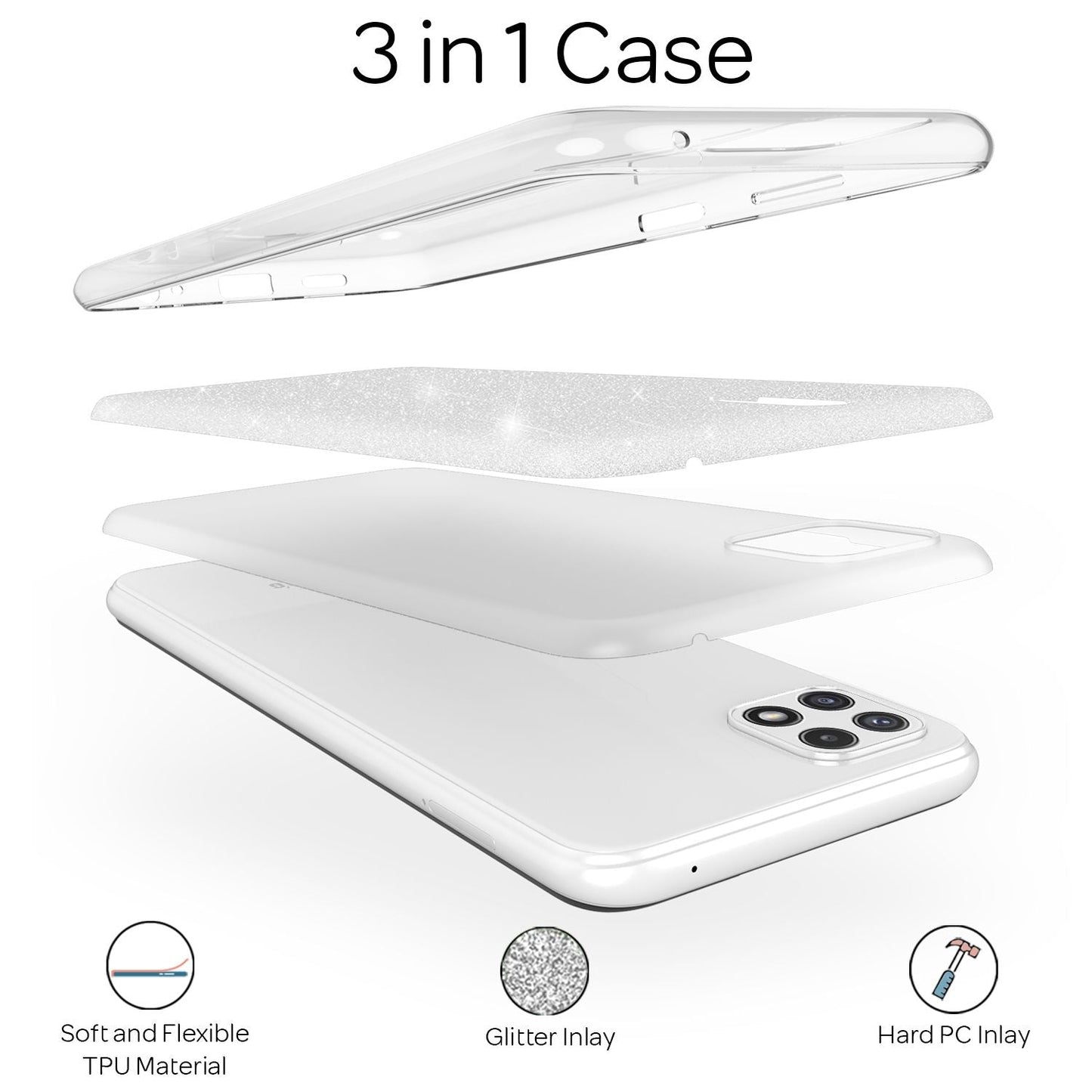 NALIA Sterkt glitrandi hulstur fyrir Samsung Galaxy A22 5G, höggþolið, glansandi, styrkt sílikonhulstur