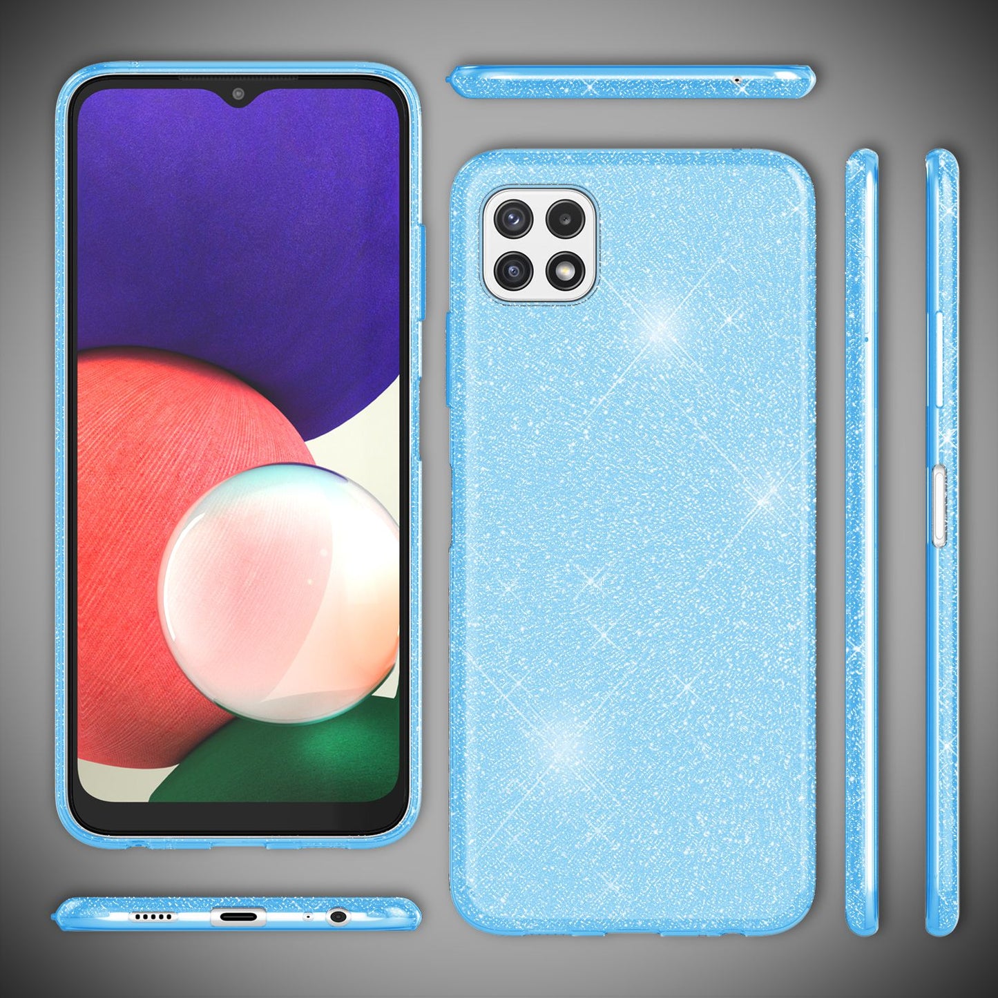 NALIA Sterkt glitrandi hulstur fyrir Samsung Galaxy A22 5G, höggþolið, glansandi, styrkt sílikonhulstur