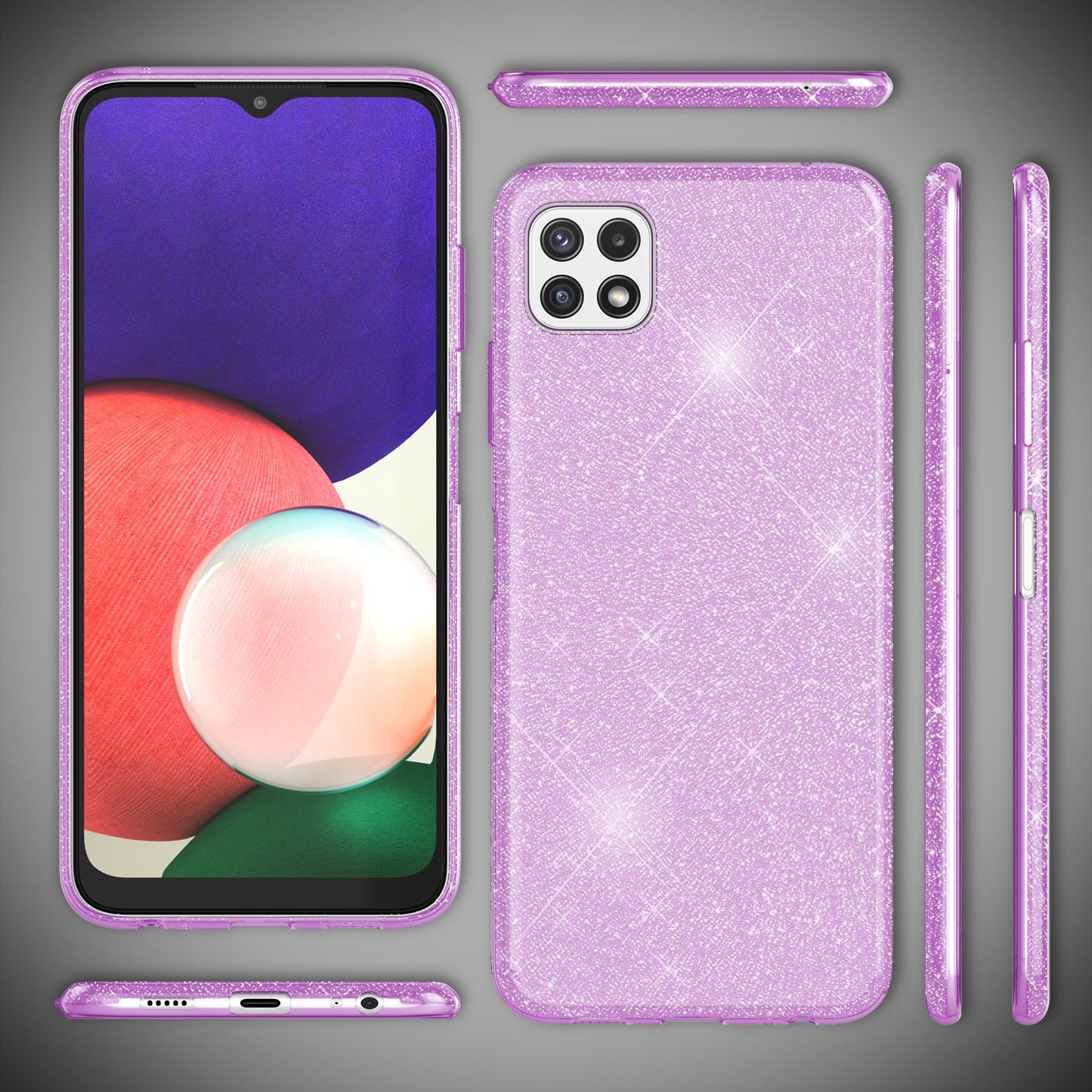 NALIA Sterkt glitrandi hulstur fyrir Samsung Galaxy A22 5G, höggþolið, glansandi, styrkt sílikonhulstur