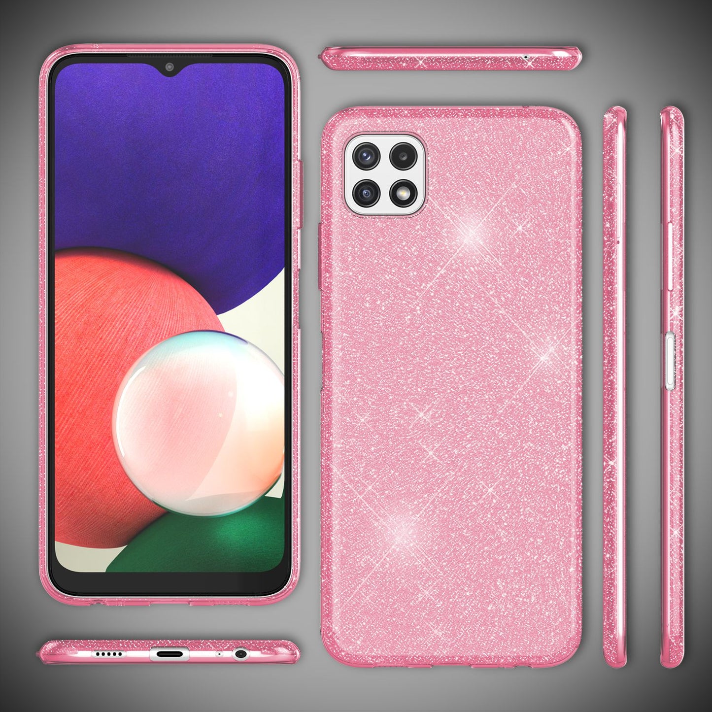 NALIA Sterkt glitrandi hulstur fyrir Samsung Galaxy A22 5G, höggþolið, glansandi, styrkt sílikonhulstur