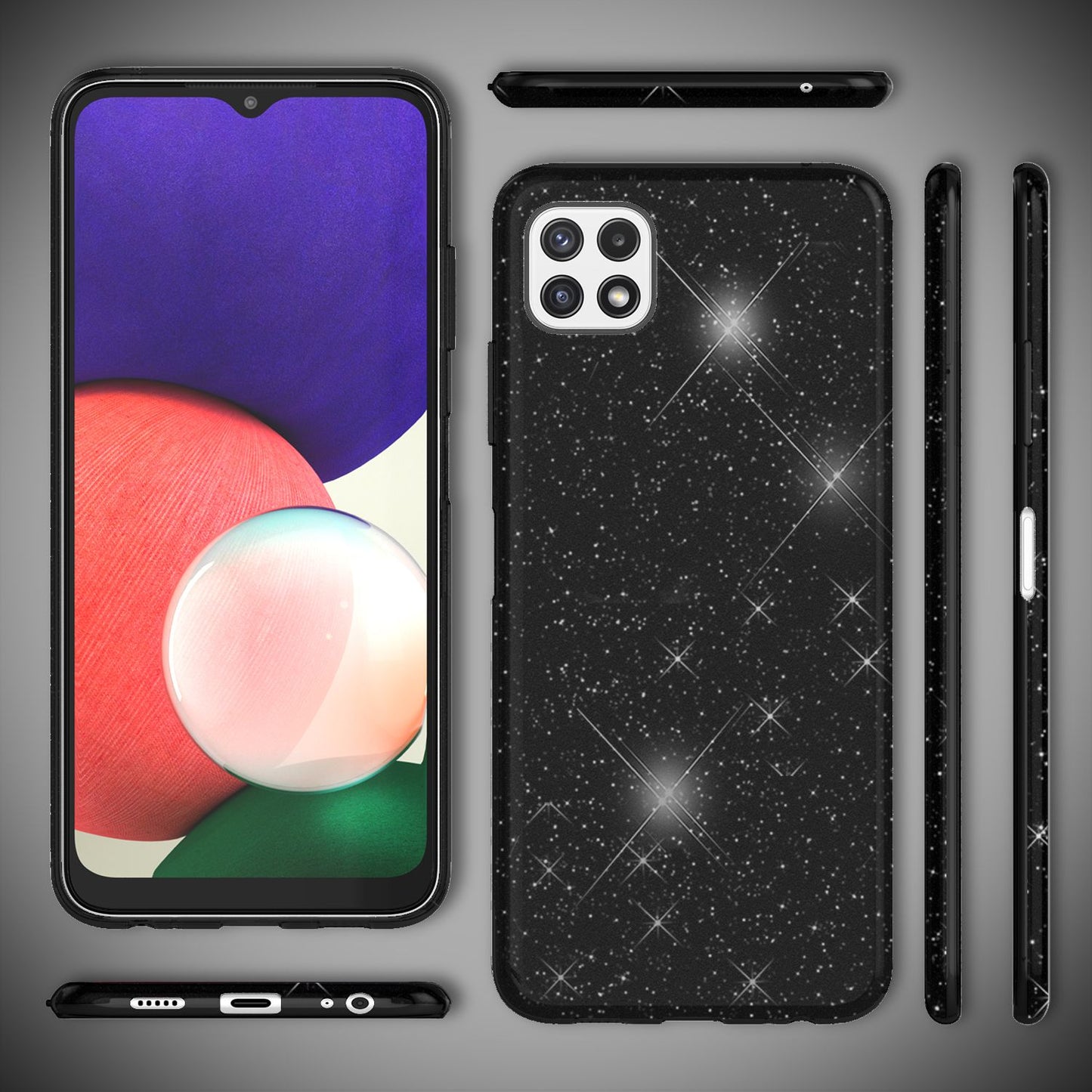 NALIA Sterkt glitrandi hulstur fyrir Samsung Galaxy A22 5G, höggþolið, glansandi, styrkt sílikonhulstur