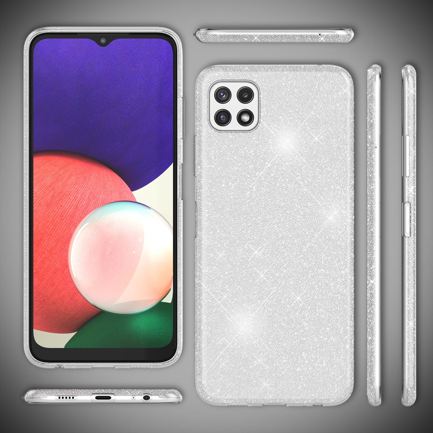 NALIA Sterkt glitrandi hulstur fyrir Samsung Galaxy A22 5G, höggþolið, glansandi, styrkt sílikonhulstur