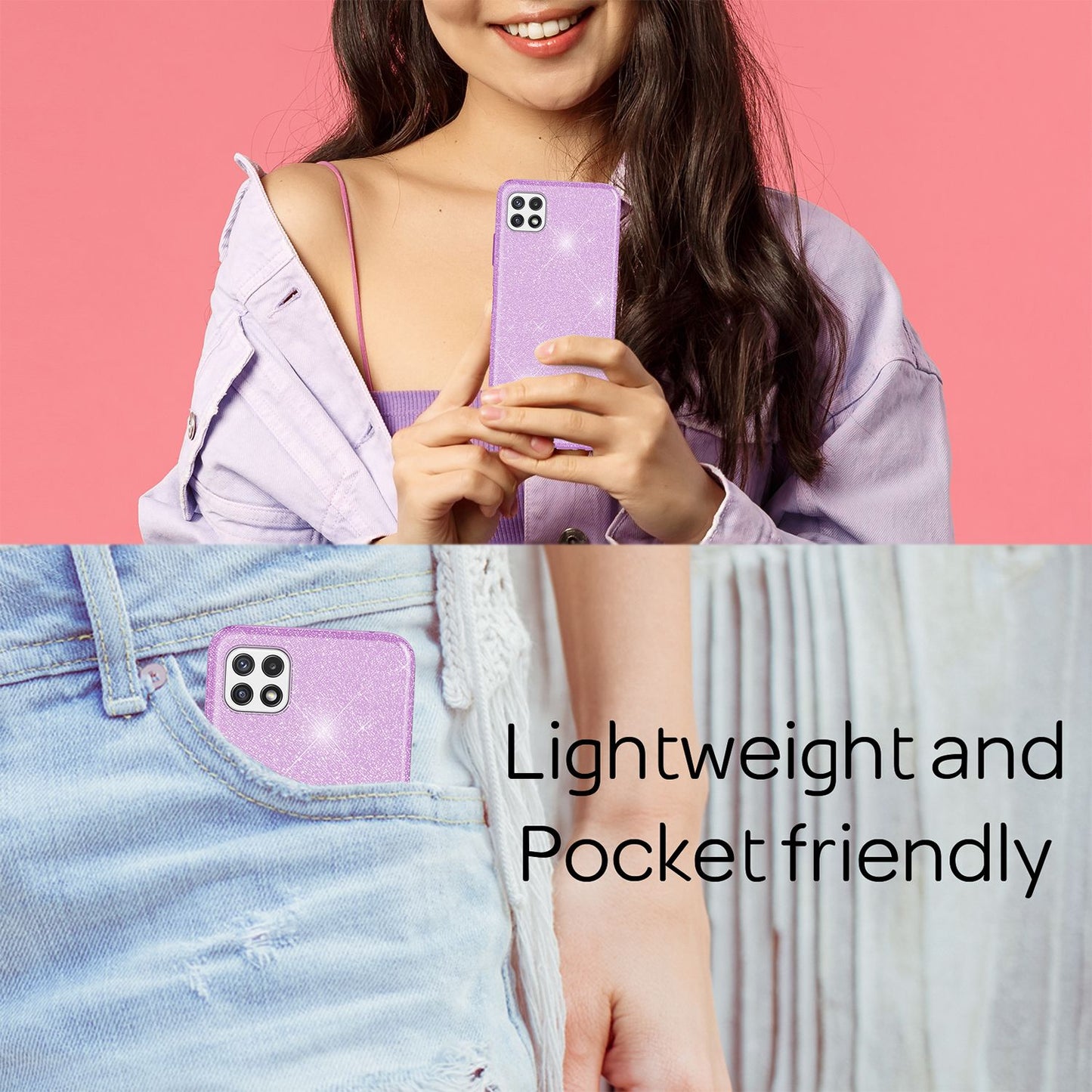 NALIA Sterkt glitrandi hulstur fyrir Samsung Galaxy A22 5G, höggþolið, glansandi, styrkt sílikonhulstur