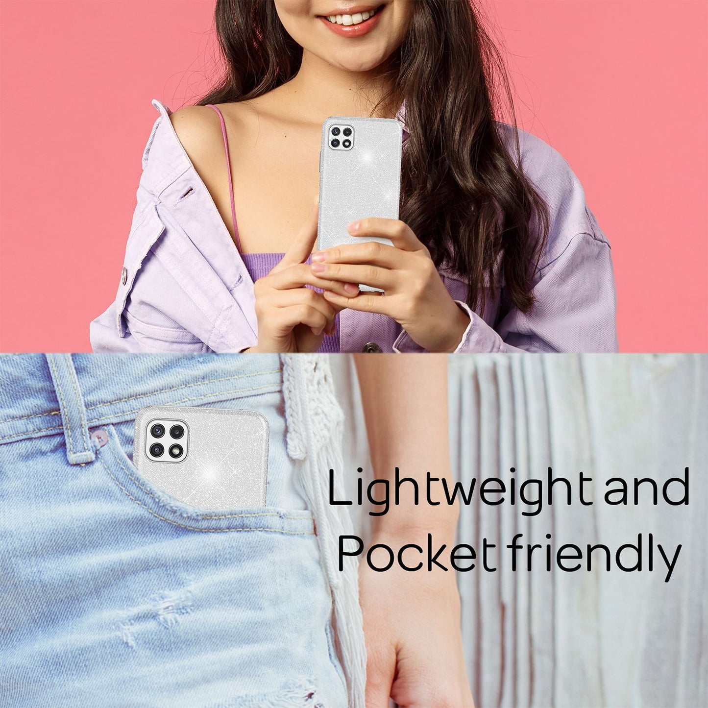 NALIA Sterkt glitrandi hulstur fyrir Samsung Galaxy A22 5G, höggþolið, glansandi, styrkt sílikonhulstur