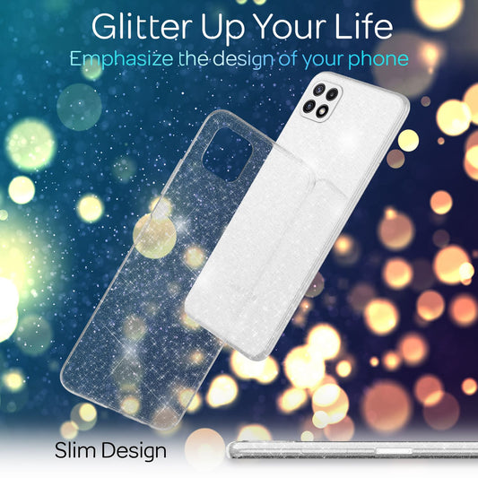 NALIA Glært glitrandi hulstur fyrir Samsung Galaxy A22 5G, gegnsætt, ekki gulnandi demantshlíf