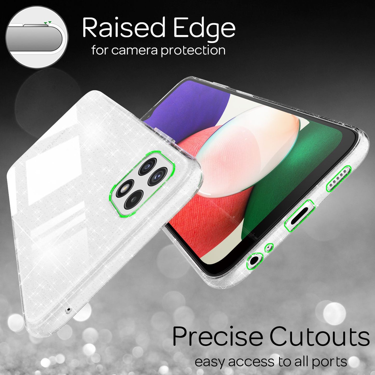 NALIA Klare Glitzerhülle für Samsung Galaxy A22 5G, Durchsichtig Vergilbungsfrei Diamant Cover