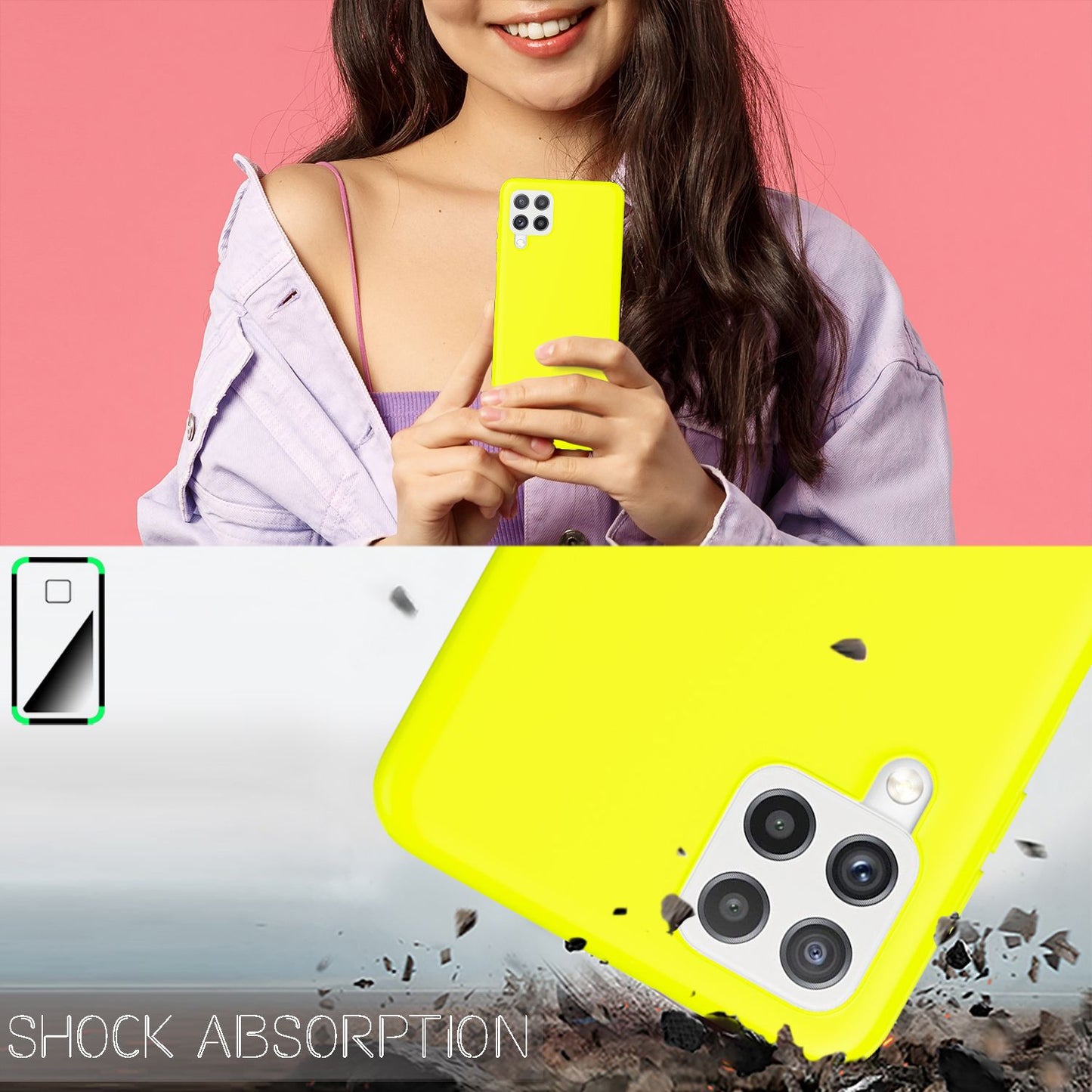 NALIA Colorful Neon Silicone Case for Samsung Galaxy A22, Intense Color, Non-Slip, Velvety Rubberized