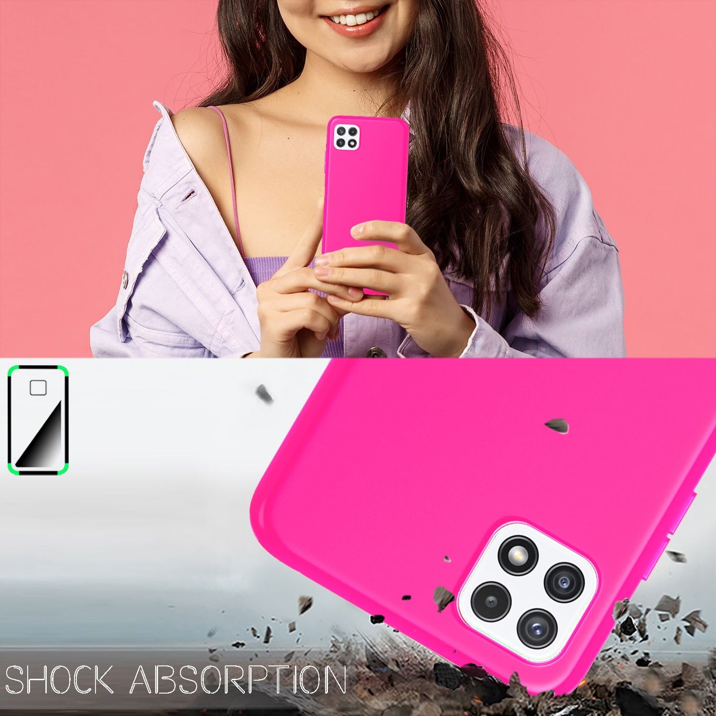 NALIA Colorful Neon Silicone Case for Samsung Galaxy A22 5G, Intense Color, Non-Slip, Velvety Rubberized