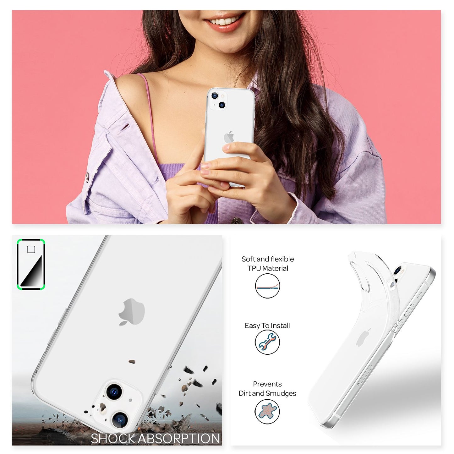 NALIA Silikon Handy Hülle für iPhone 13 Mini, Transparent Cover Case Bumper Etui