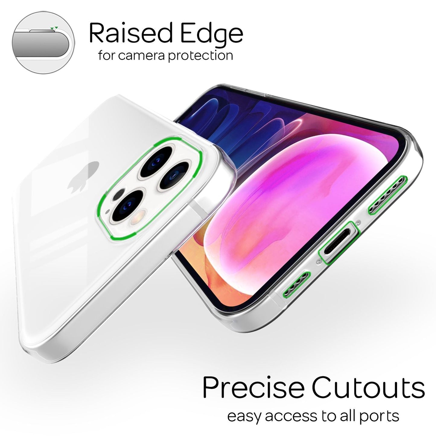 NALIA sílikon símahulstur fyrir iPhone 13 Pro Max, gegnsætt hulstur með stuðara