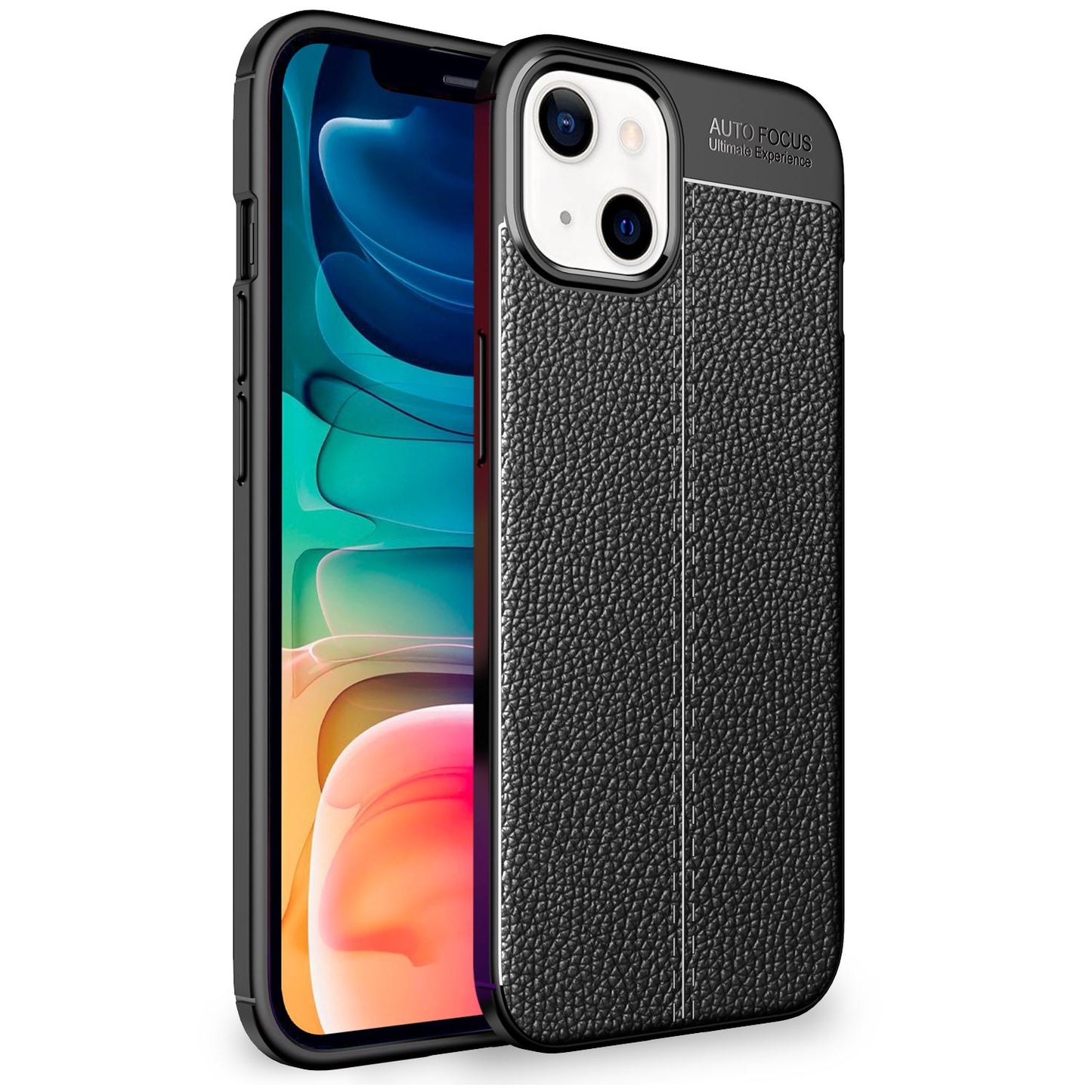 NALIA Leather Look Case for iPhone 13, Black Silicone Case, Anti-Fingerprint, Non-Slip, Scratch-Resistant, Shockproof