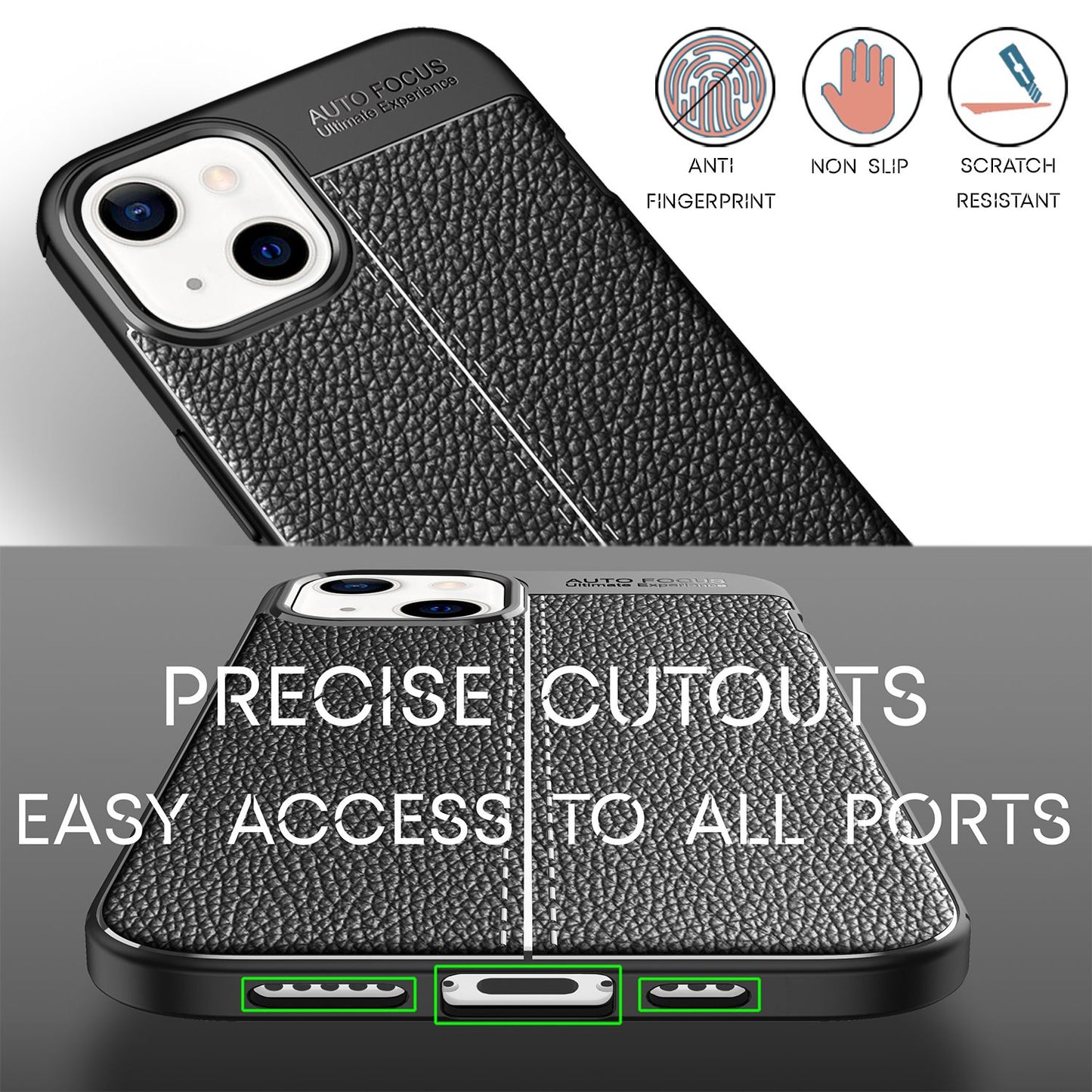 NALIA Leather Look Case for iPhone 13, Black Silicone Case, Anti-Fingerprint, Non-Slip, Scratch-Resistant, Shockproof