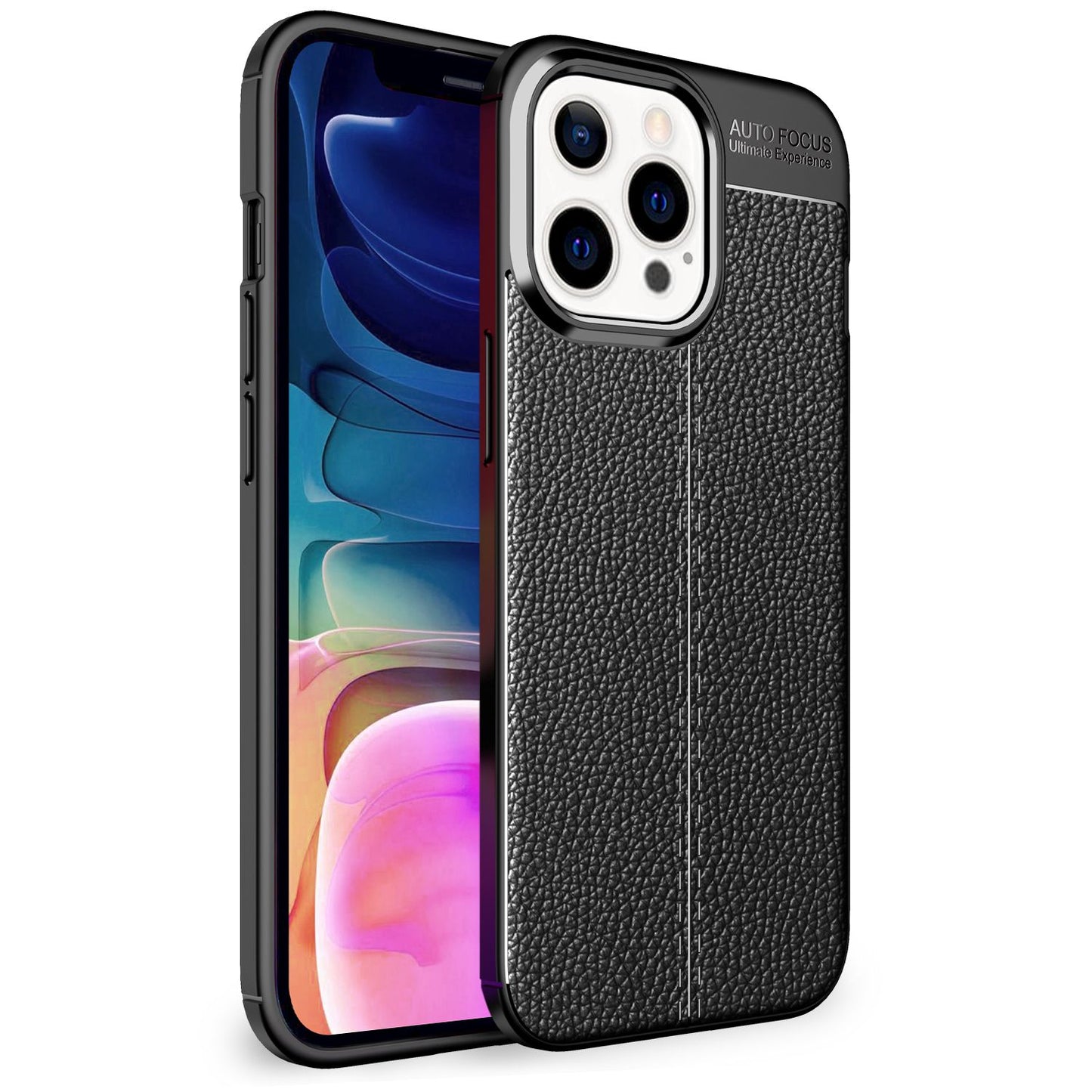 NALIA Leather Look Case for iPhone 13 Pro Max, Black Silicone Case, Anti-Fingerprint, Non-Slip, Scratch-Resistant