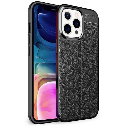 NALIA Leather Look Case for iPhone 13 Pro Max, Black Silicone Case, Anti-Fingerprint, Non-Slip, Scratch-Resistant