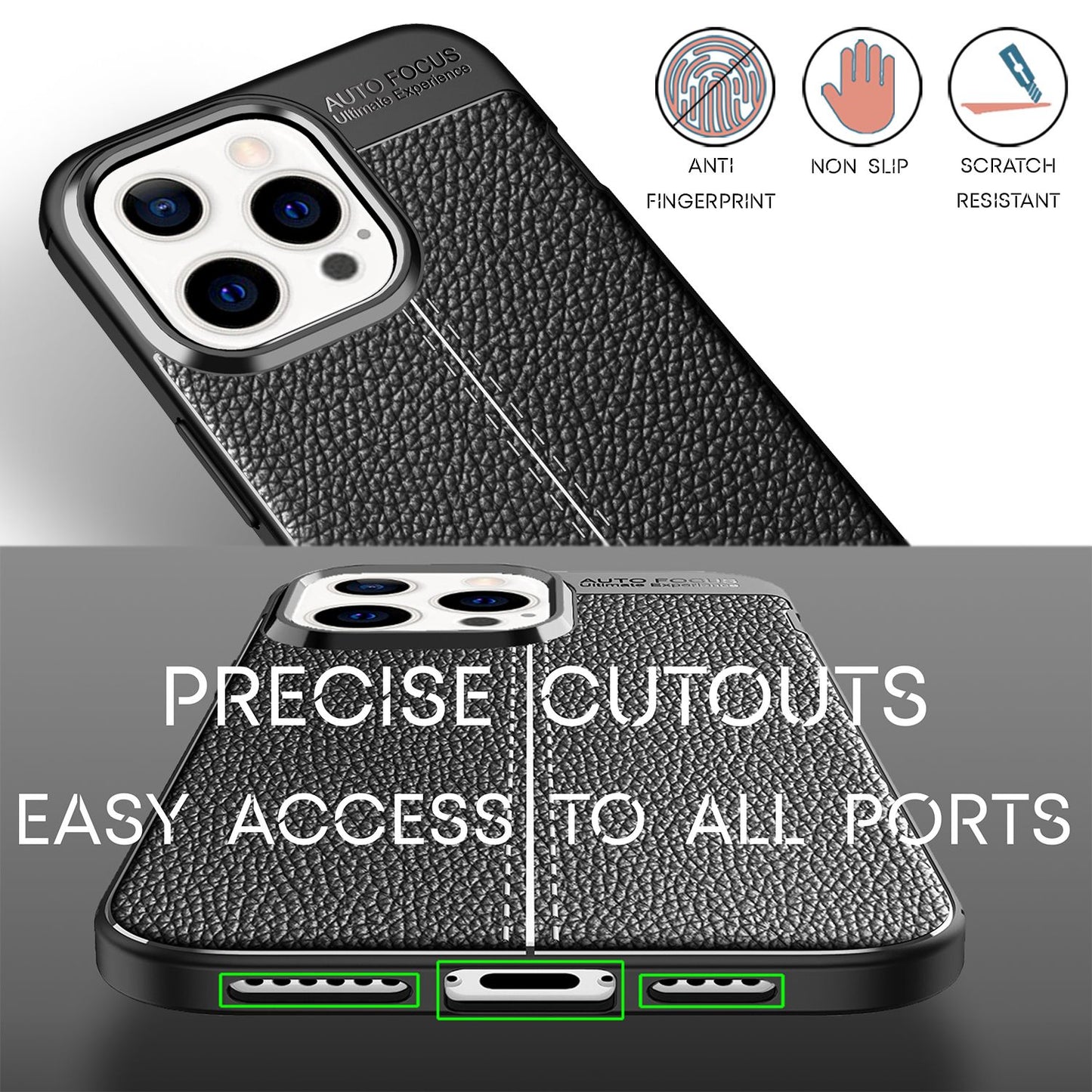 NALIA Leather Look Case for iPhone 13 Pro Max, Black Silicone Case, Anti-Fingerprint, Non-Slip, Scratch-Resistant