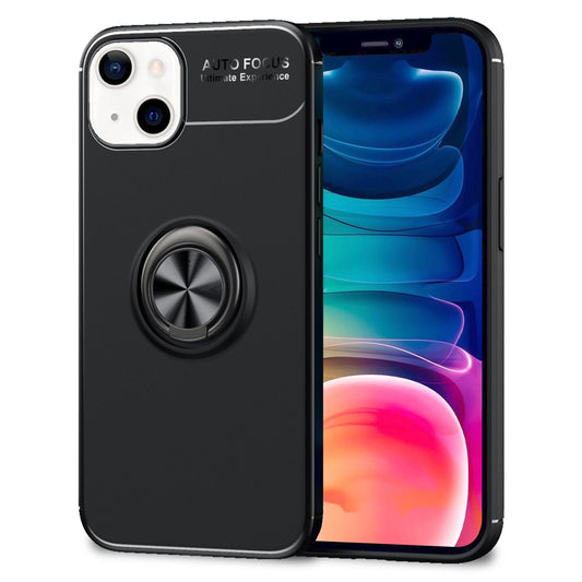 NALIA Black Phone Case for iPhone 13, 360° Ring Case Bumper Kickstand Cover