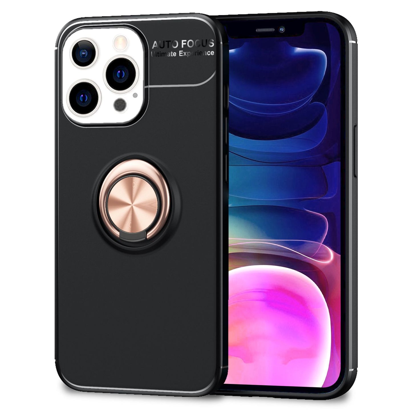 NALIA Black Phone Case for iPhone 13 Pro Max, 360° Ring Case Kickstand Cover