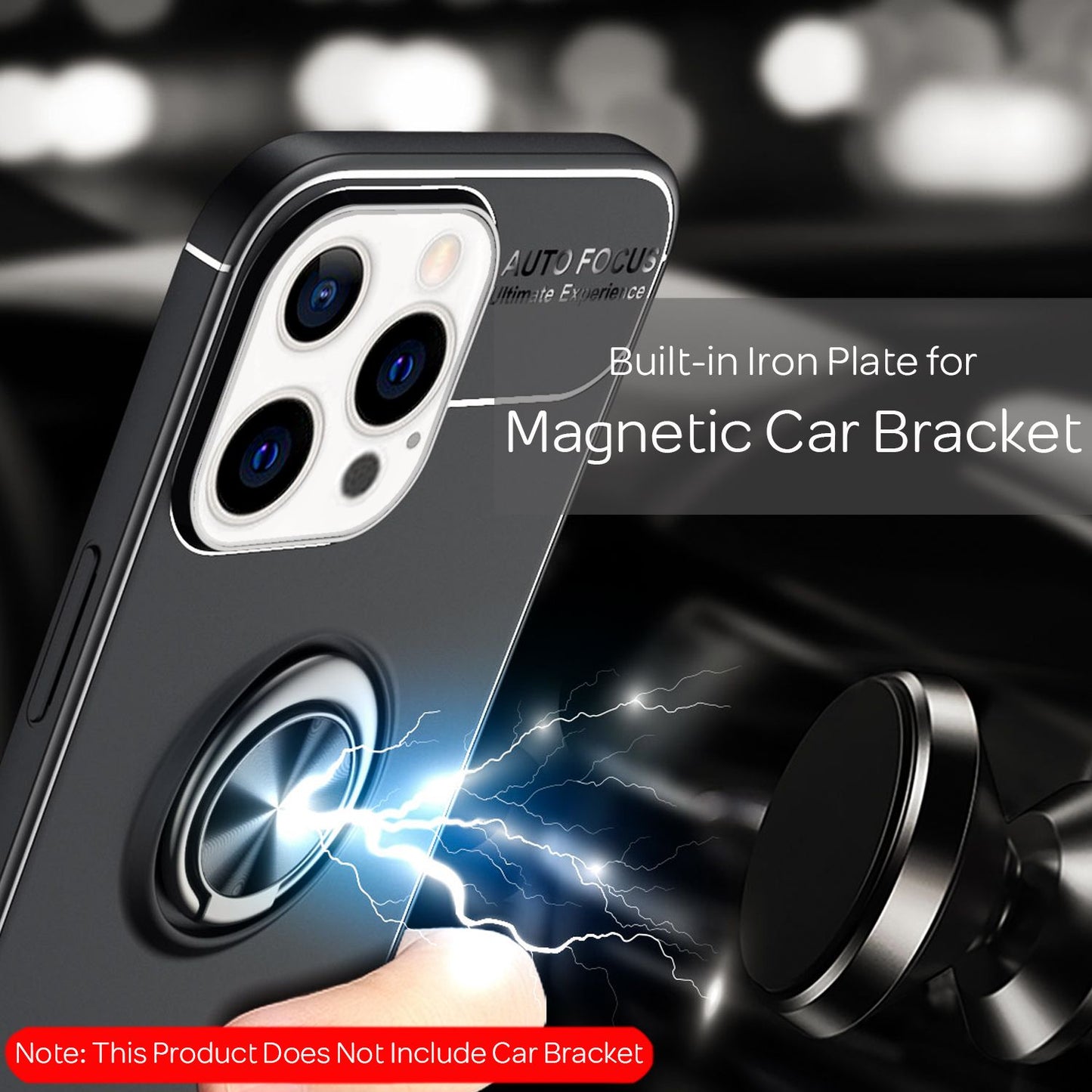 NALIA Black Phone Case for iPhone 13 Pro Max, 360° Ring Case Kickstand Cover