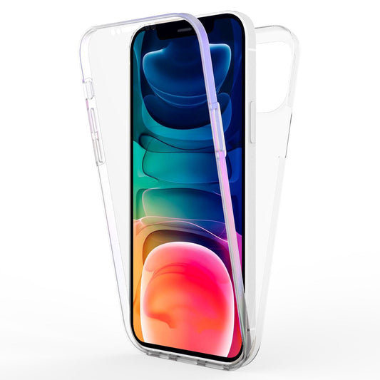 NALIA gegnsætt 360° hlífðarhulstur fyrir iPhone 13, full vörn gegnsætt, gulnunarvarna, sterkt, hart hulstur, sílikon og skjávörn