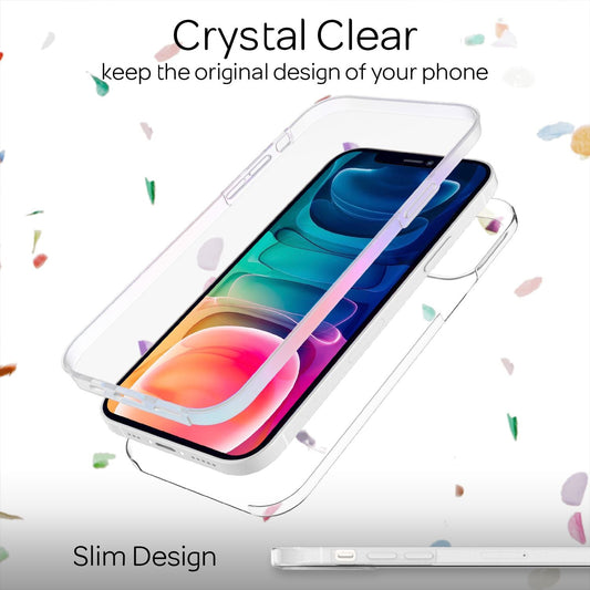 NALIA gegnsætt 360° hlífðarhulstur fyrir iPhone 13, full vörn gegnsætt, gulnunarvarna, sterkt, hart hulstur, sílikon og skjávörn