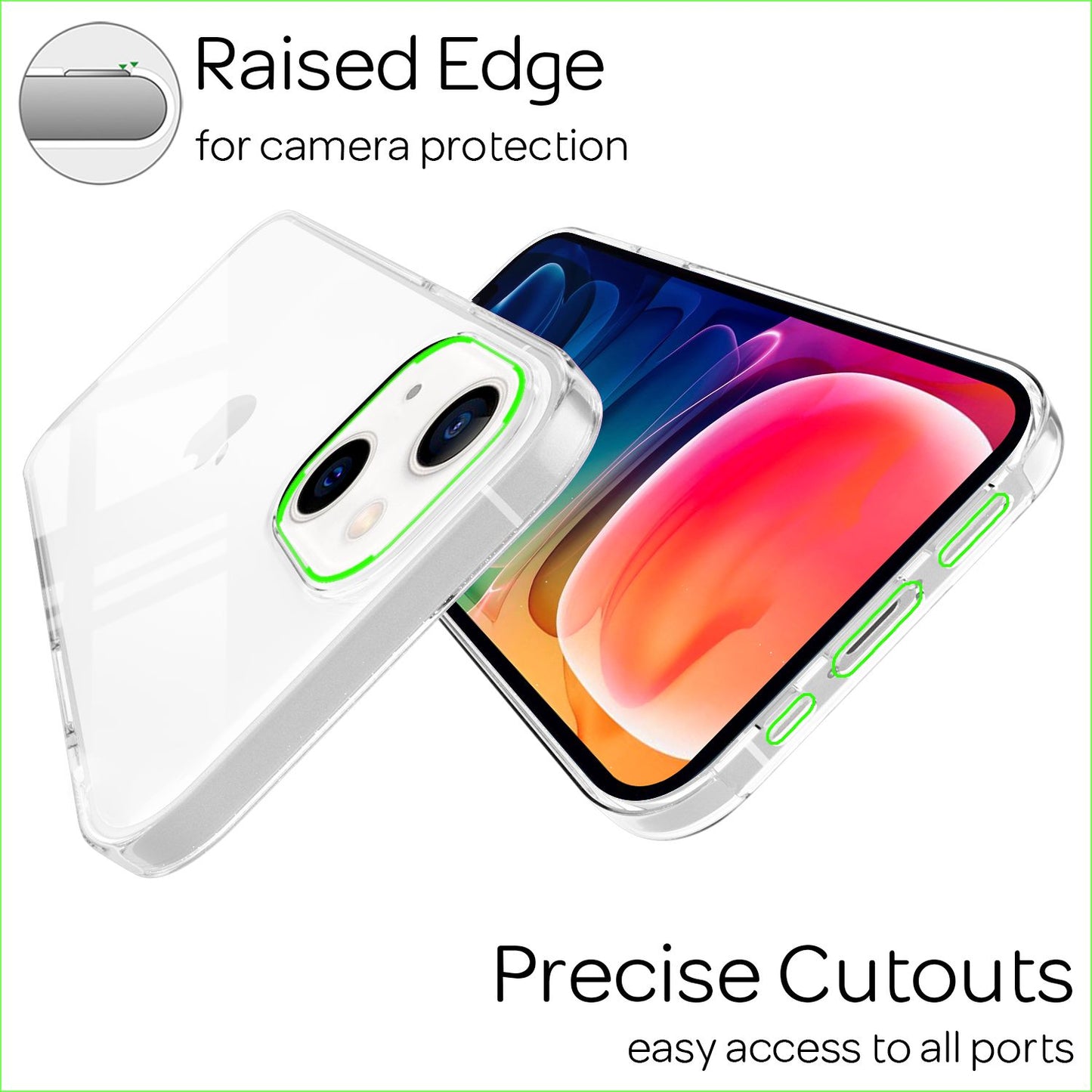 NALIA gegnsætt 360° hlífðarhulstur fyrir iPhone 13, full vörn gegnsætt, gulnunarvarna, sterkt, hart hulstur, sílikon og skjávörn