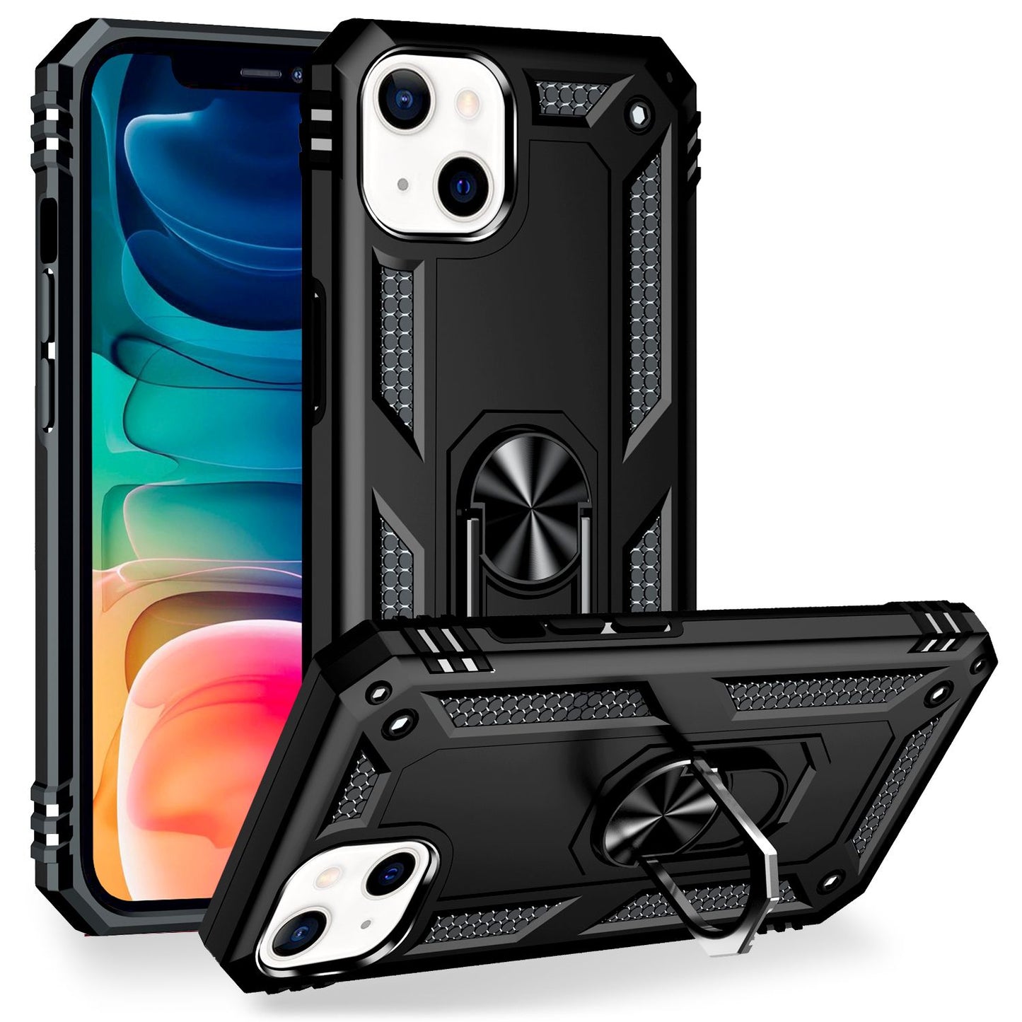 NALIA Ring Case fyrir iPhone 13, hart hulstur með sílikonhlíf fyrir síma