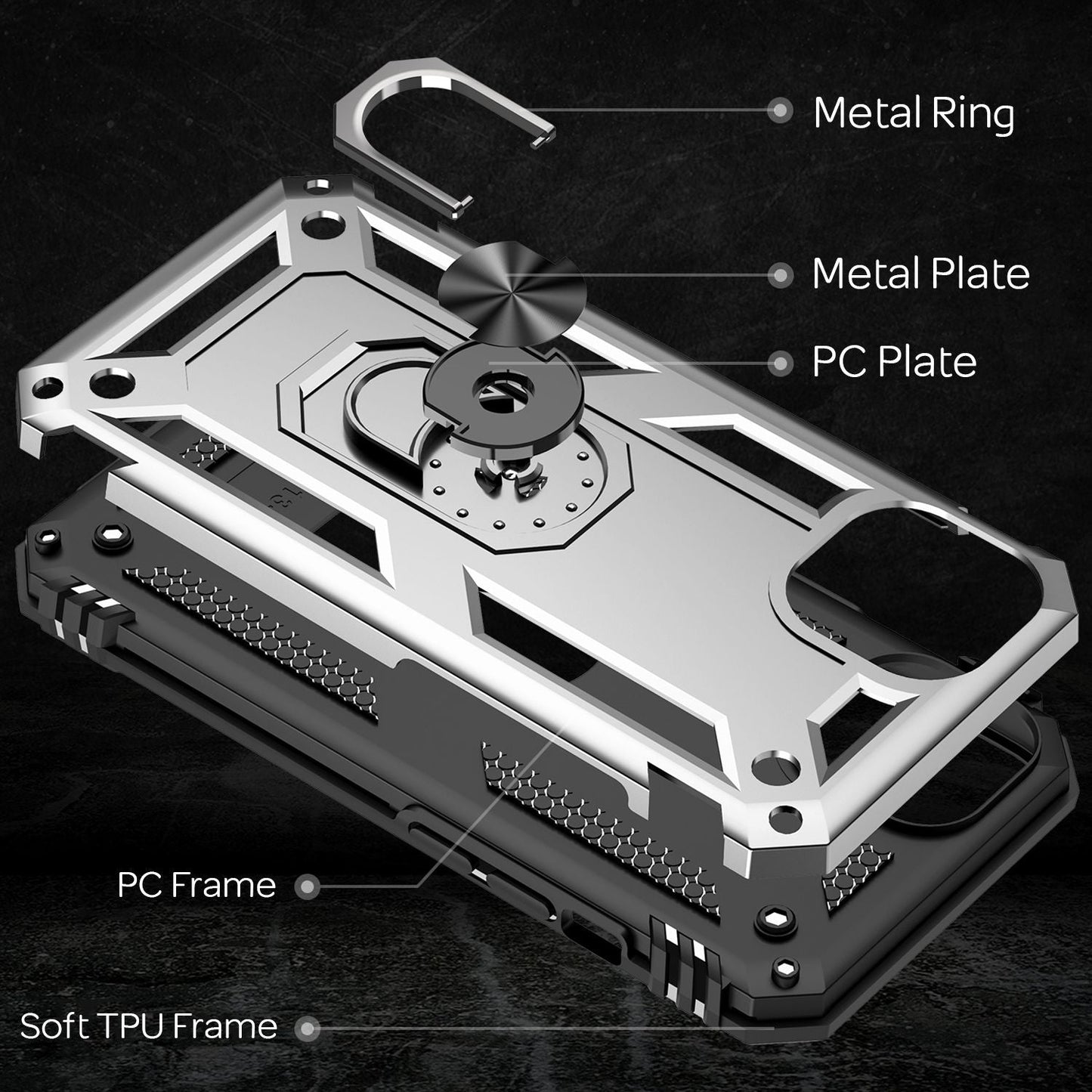 NALIA Ring Case fyrir iPhone 13, hart hulstur með sílikonhlíf fyrir síma