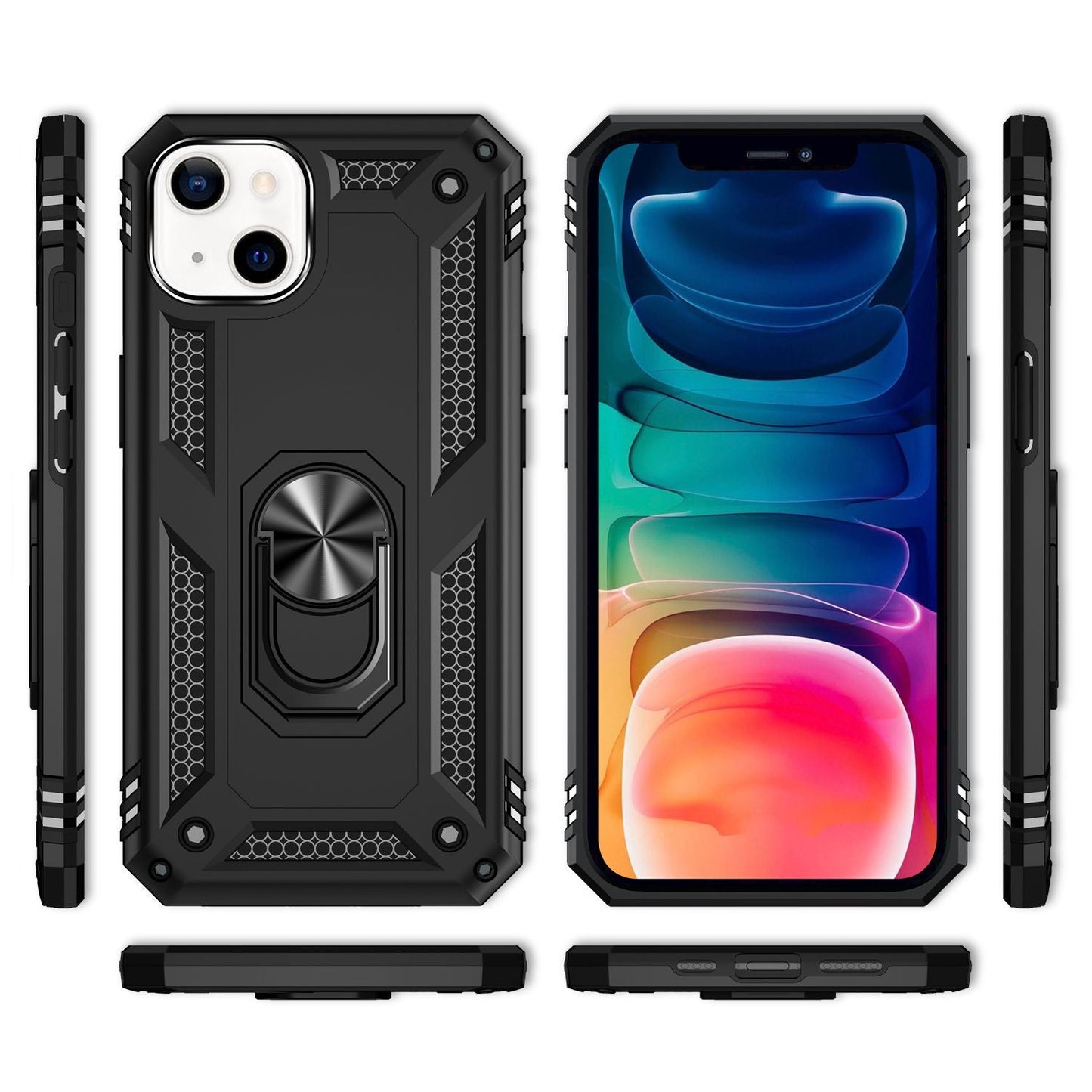 NALIA Ring Case fyrir iPhone 13, hart hulstur með sílikonhlíf fyrir síma