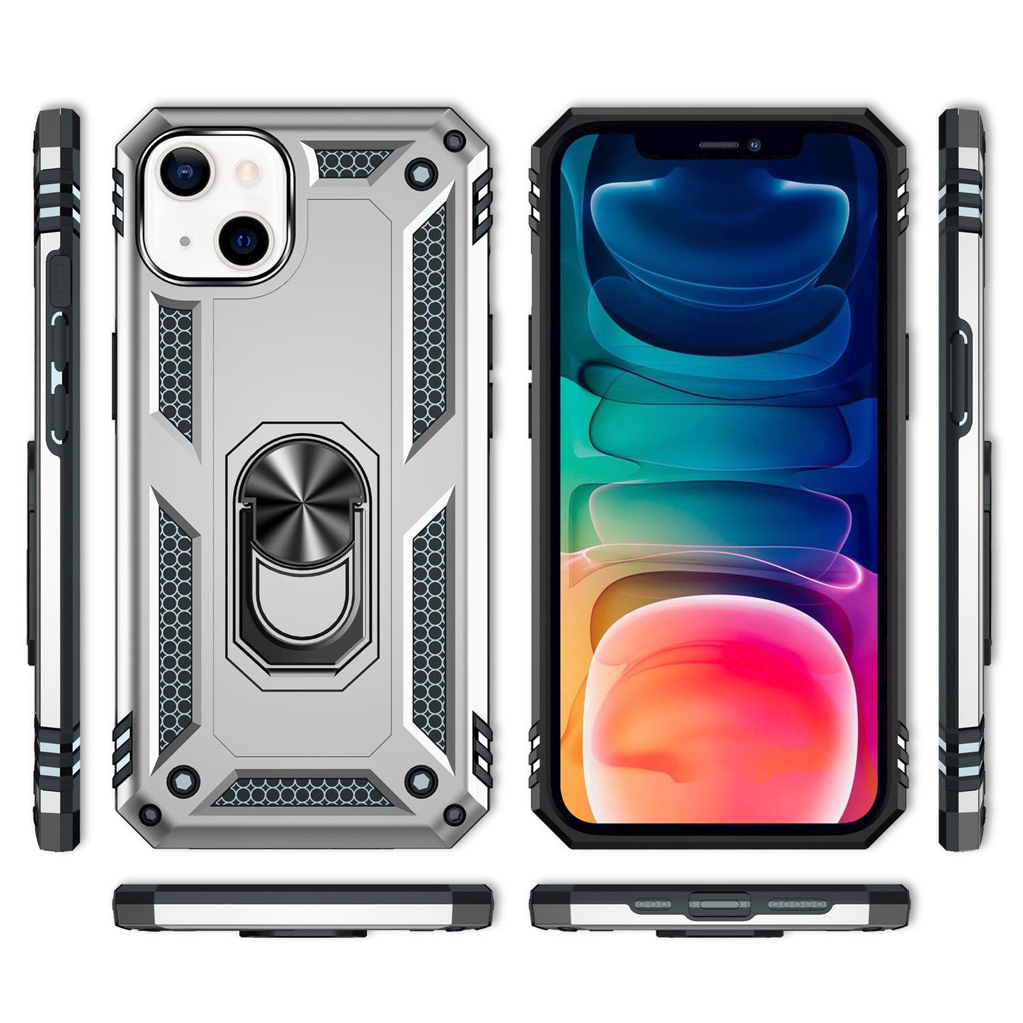 NALIA Ring Case fyrir iPhone 13, hart hulstur með sílikonhlíf fyrir síma