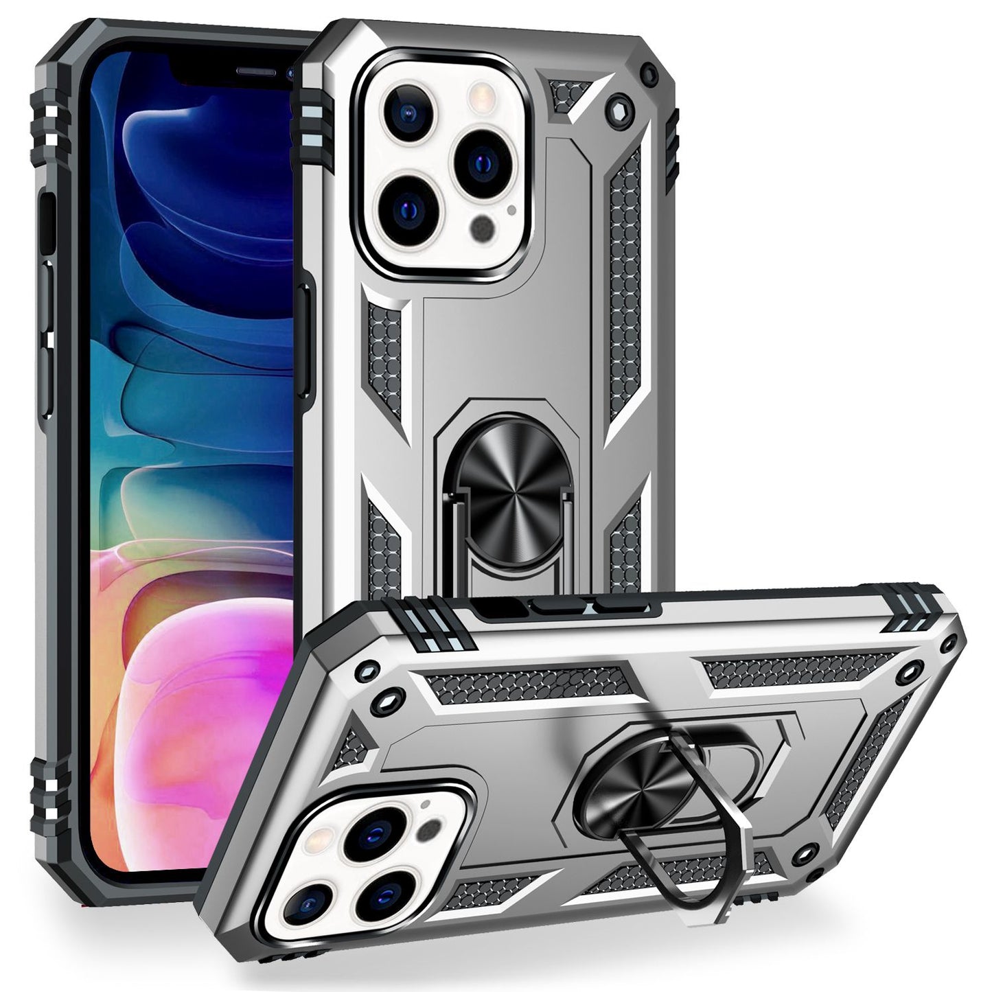 NALIA Ring Case fyrir iPhone 13 Pro Max, hart hulstur með TPU sílikon stuðara