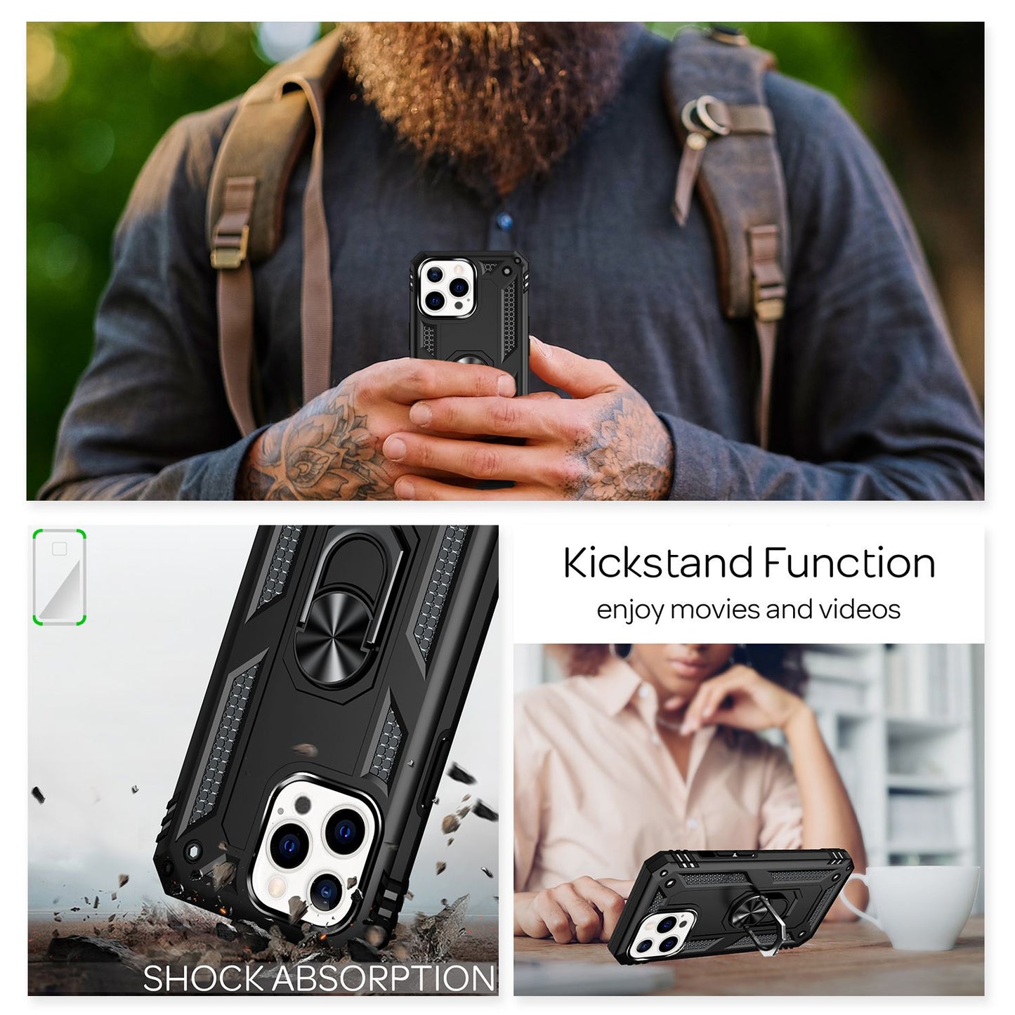 NALIA Ring Case fyrir iPhone 13 Pro Max, hart hulstur með TPU sílikon stuðara