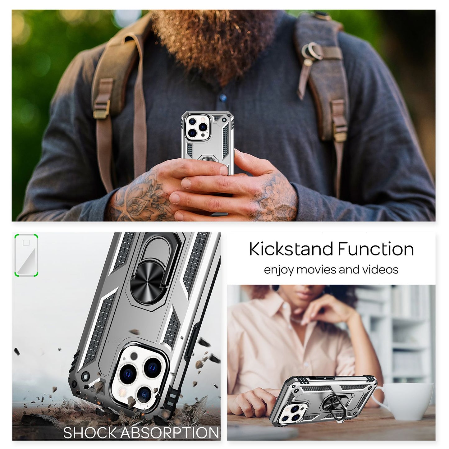 NALIA Ring Case fyrir iPhone 13 Pro Max, hart hulstur með TPU sílikon stuðara