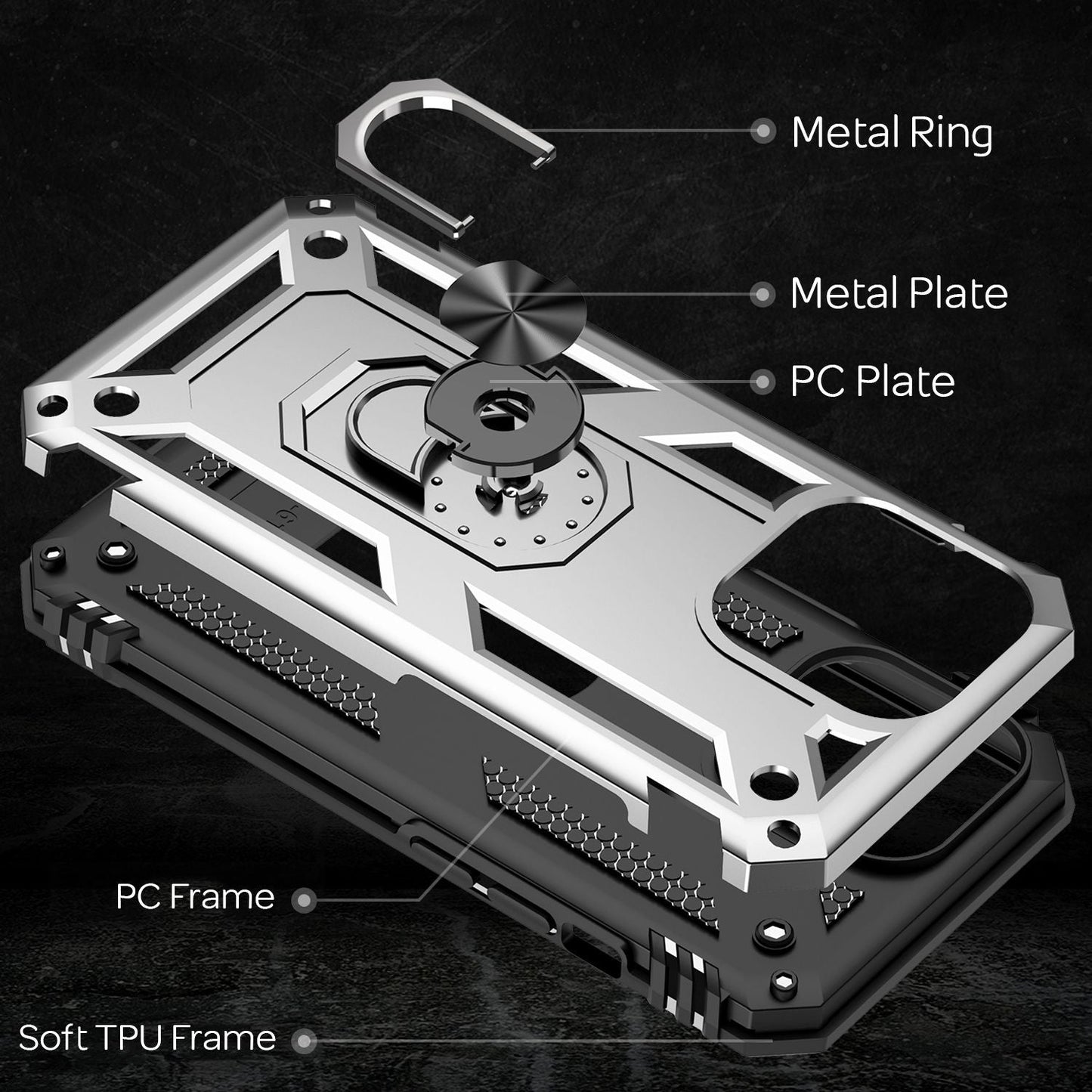NALIA Ring Case fyrir iPhone 13 Pro Max, hart hulstur með TPU sílikon stuðara