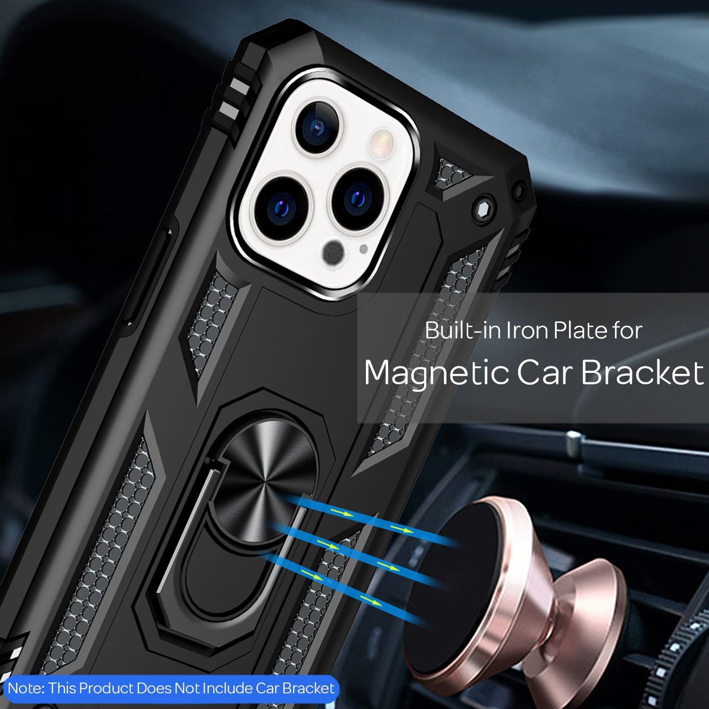 NALIA Ring Case fyrir iPhone 13 Pro Max, hart hulstur með TPU sílikon stuðara