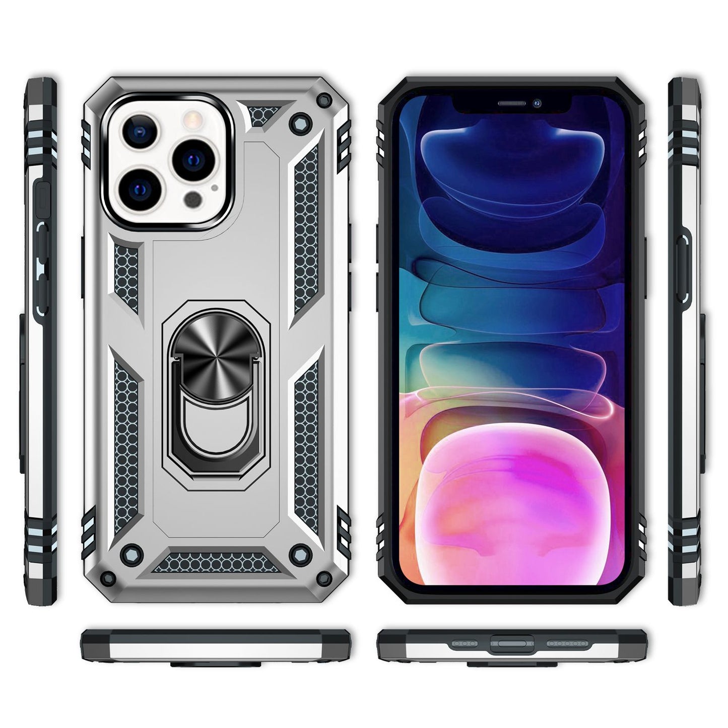 NALIA Ring Case fyrir iPhone 13 Pro Max, hart hulstur með TPU sílikon stuðara