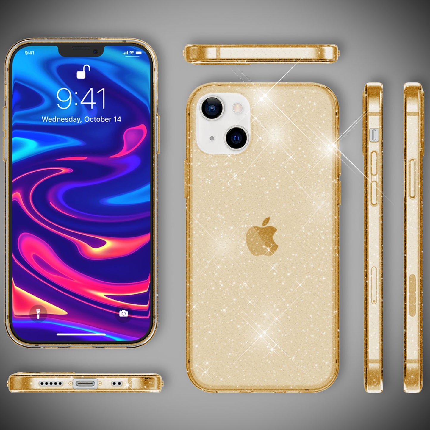 NALIA glitrandi hulstur fyrir iPhone 13 Mini, gegnsætt glitrandi símahulstur