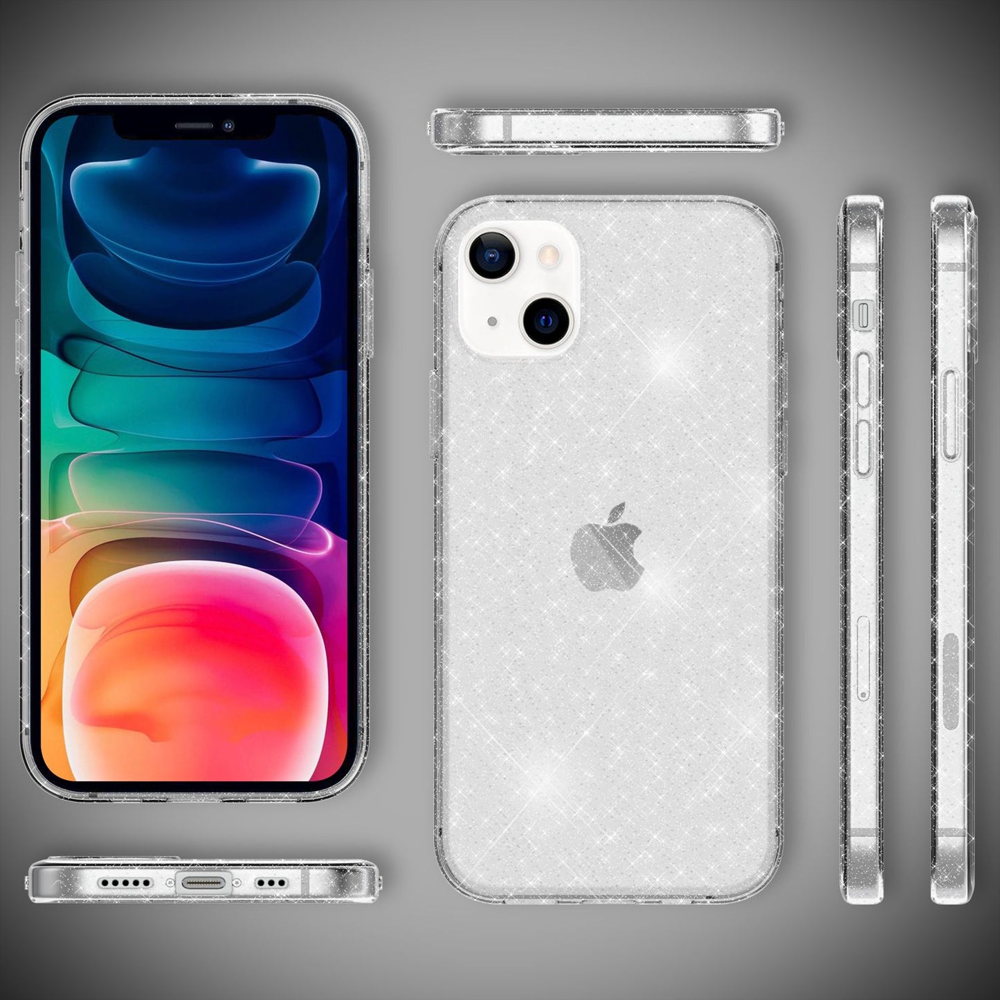 NALIA Glitrandi hulstur fyrir iPhone 13, gegnsætt glitrandi símahulstur með stuðara